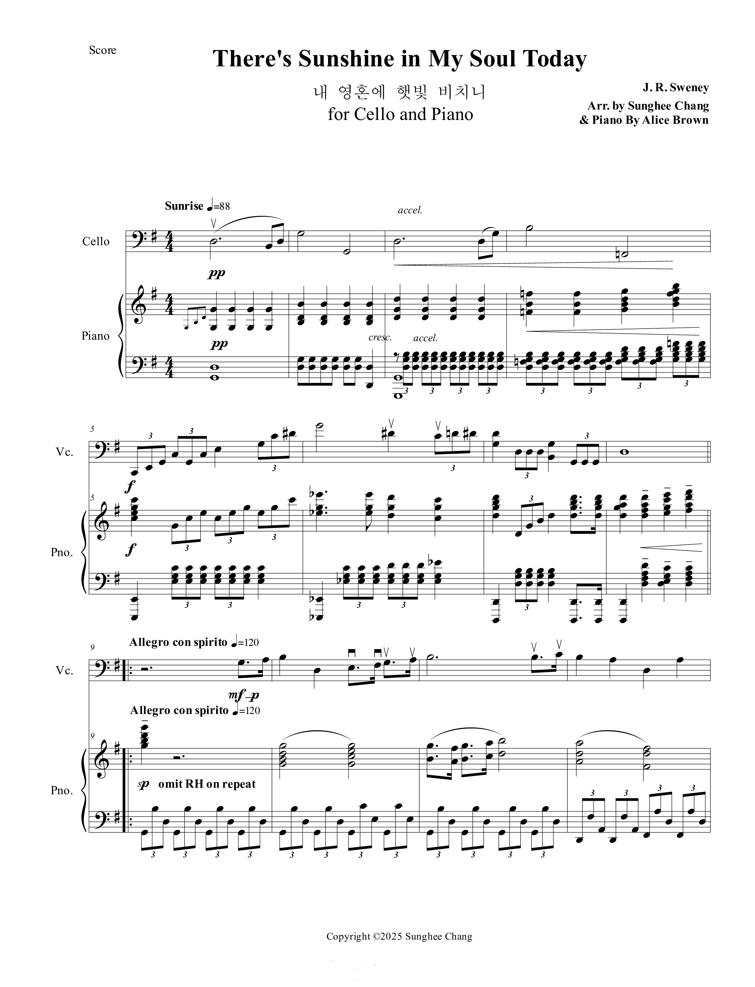 There's Sunshine In My Soul Today (Instrumental) Cello/Piano (Ezria)