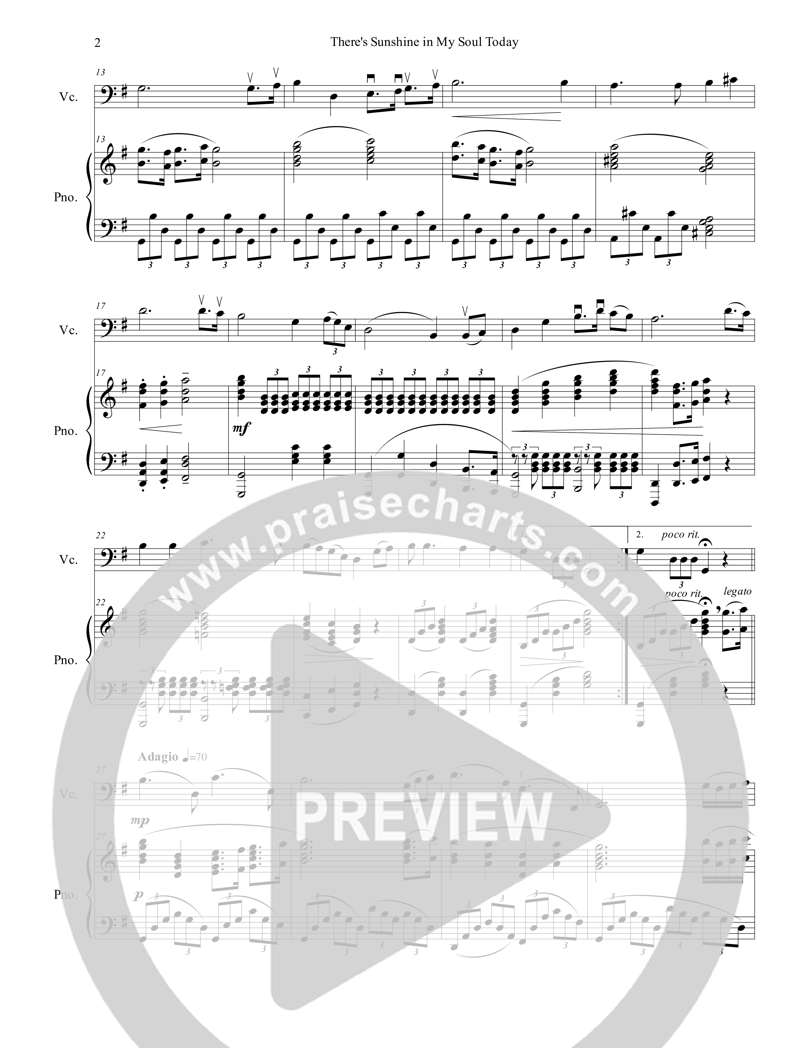 There's Sunshine In My Soul Today (Instrumental) Cello/Piano (Ezria)