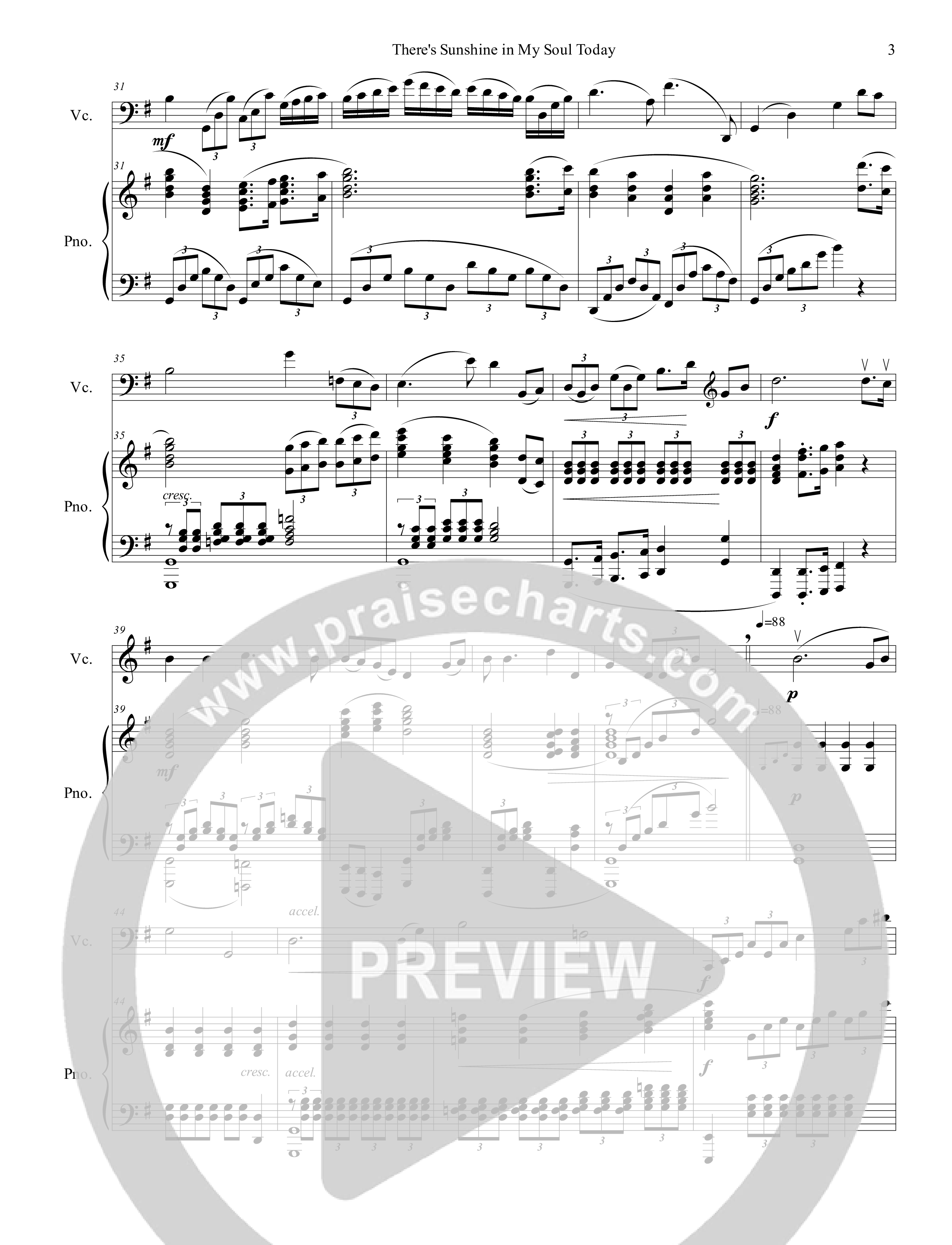 There's Sunshine In My Soul Today (Instrumental) Cello/Piano (Ezria)