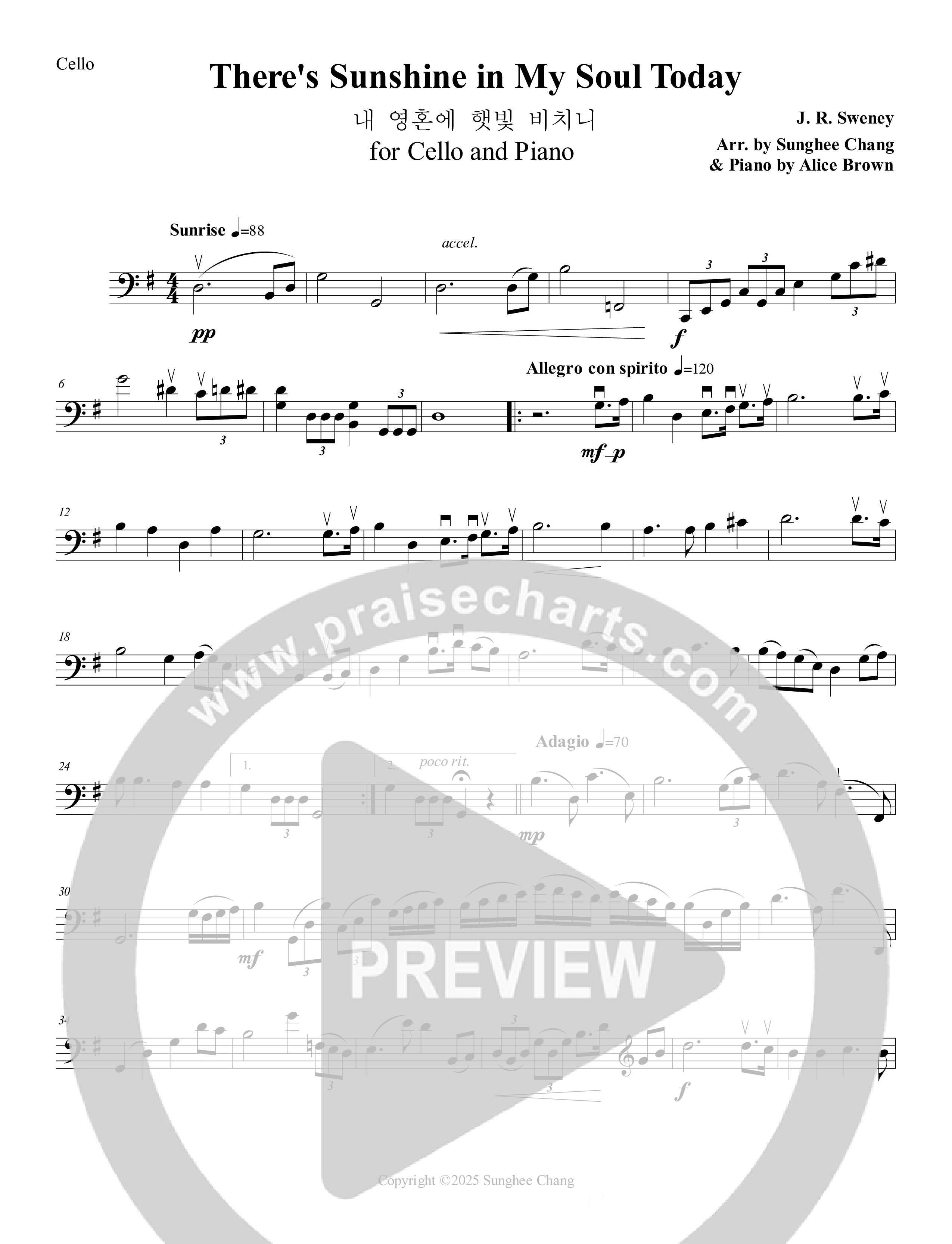 There's Sunshine In My Soul Today (Instrumental) Cello (Ezria)