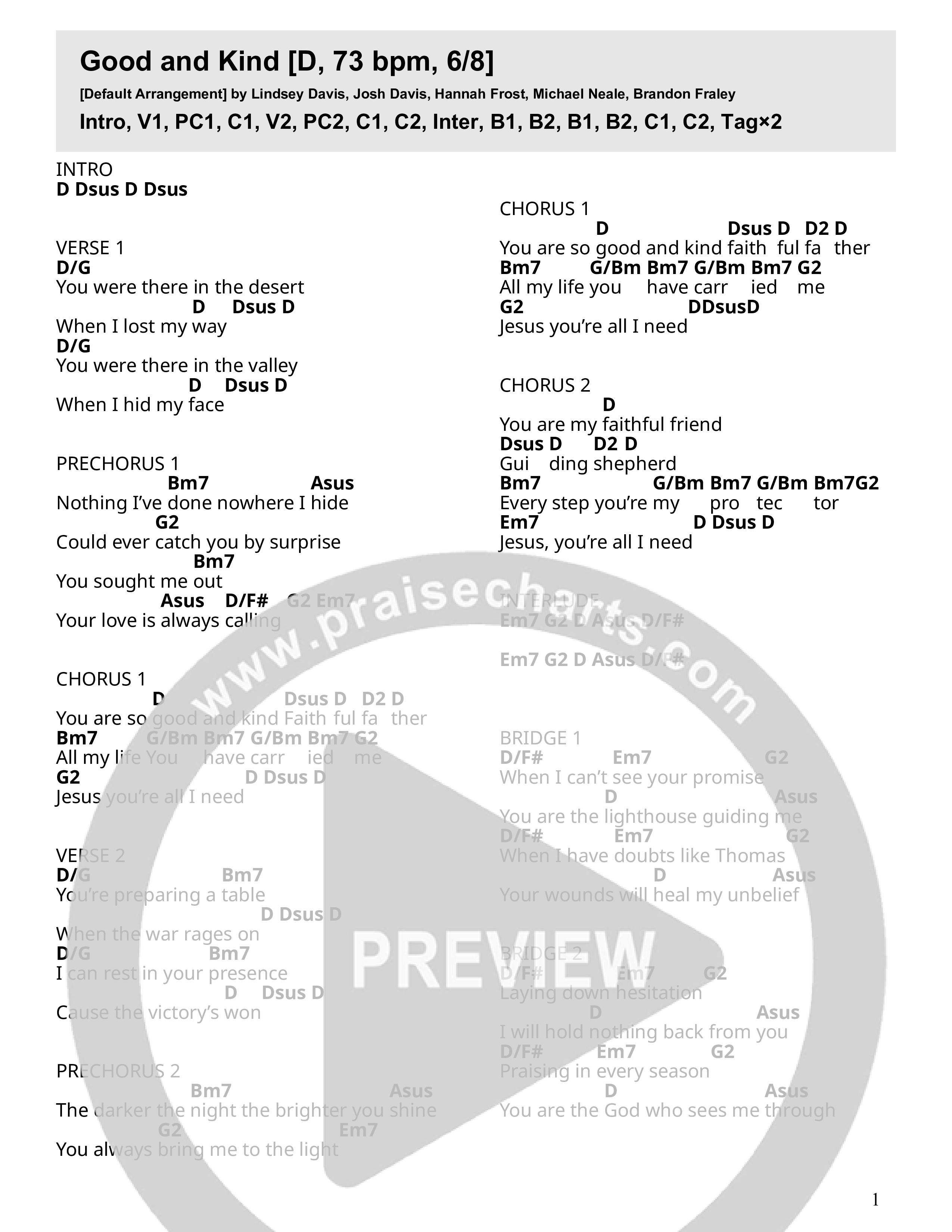 Good and Kind Chord Chart (Connect Worship)