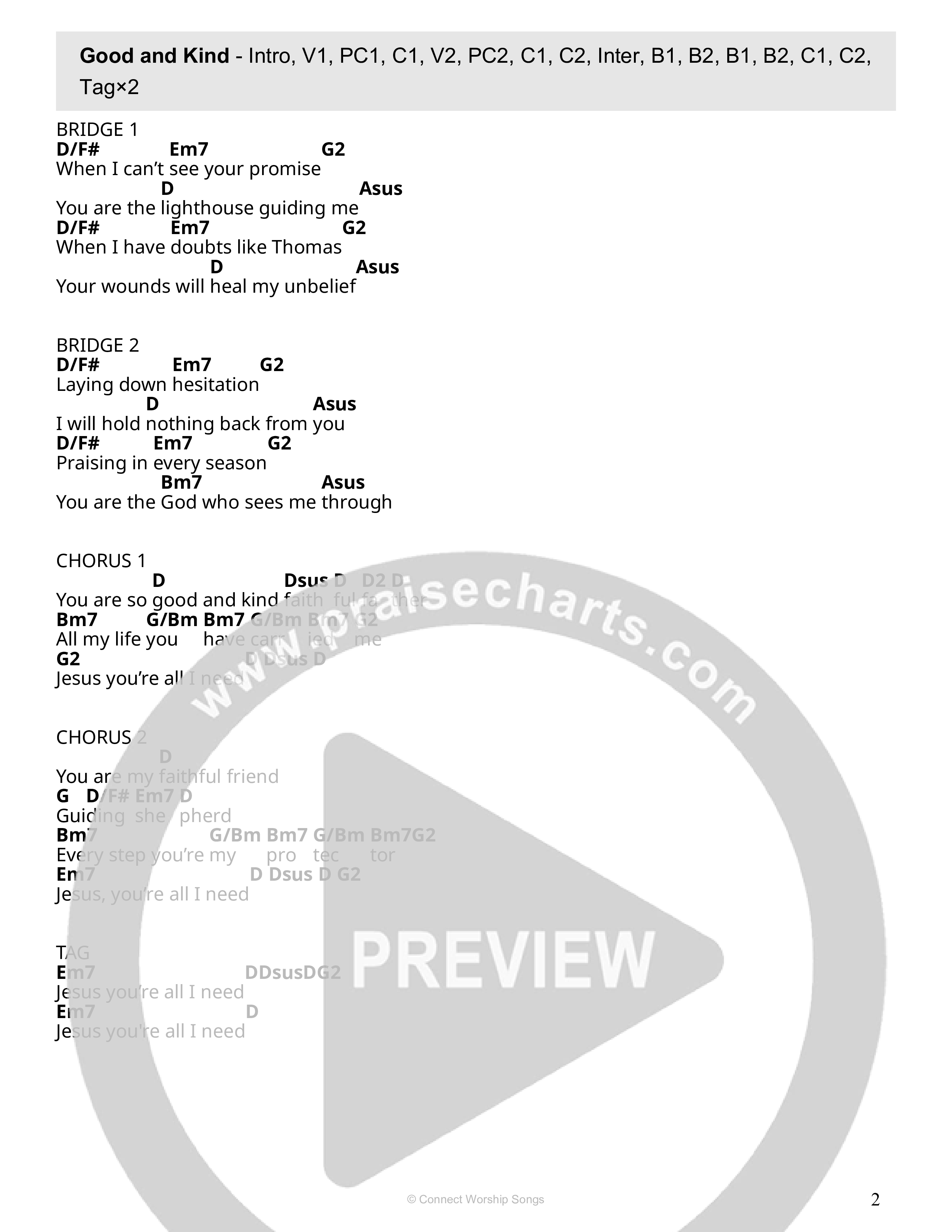 Good and Kind Chord Chart (Connect Worship)