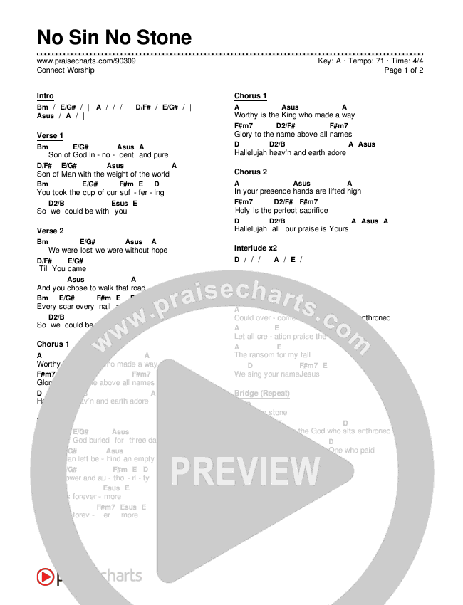 No Sin No Stone Chord Chart (Connect Worship)