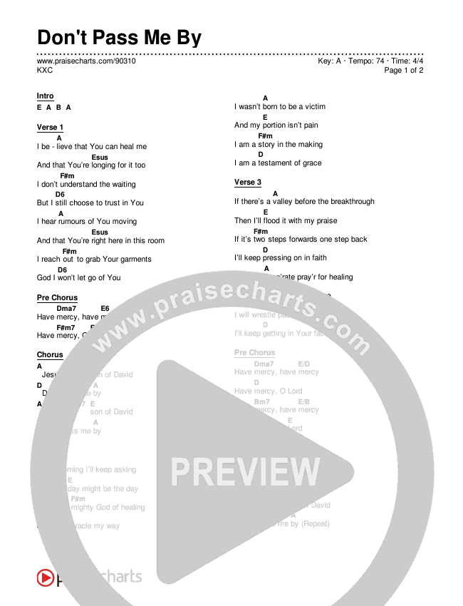 Don't Pass Me By Chord Chart (KXC)