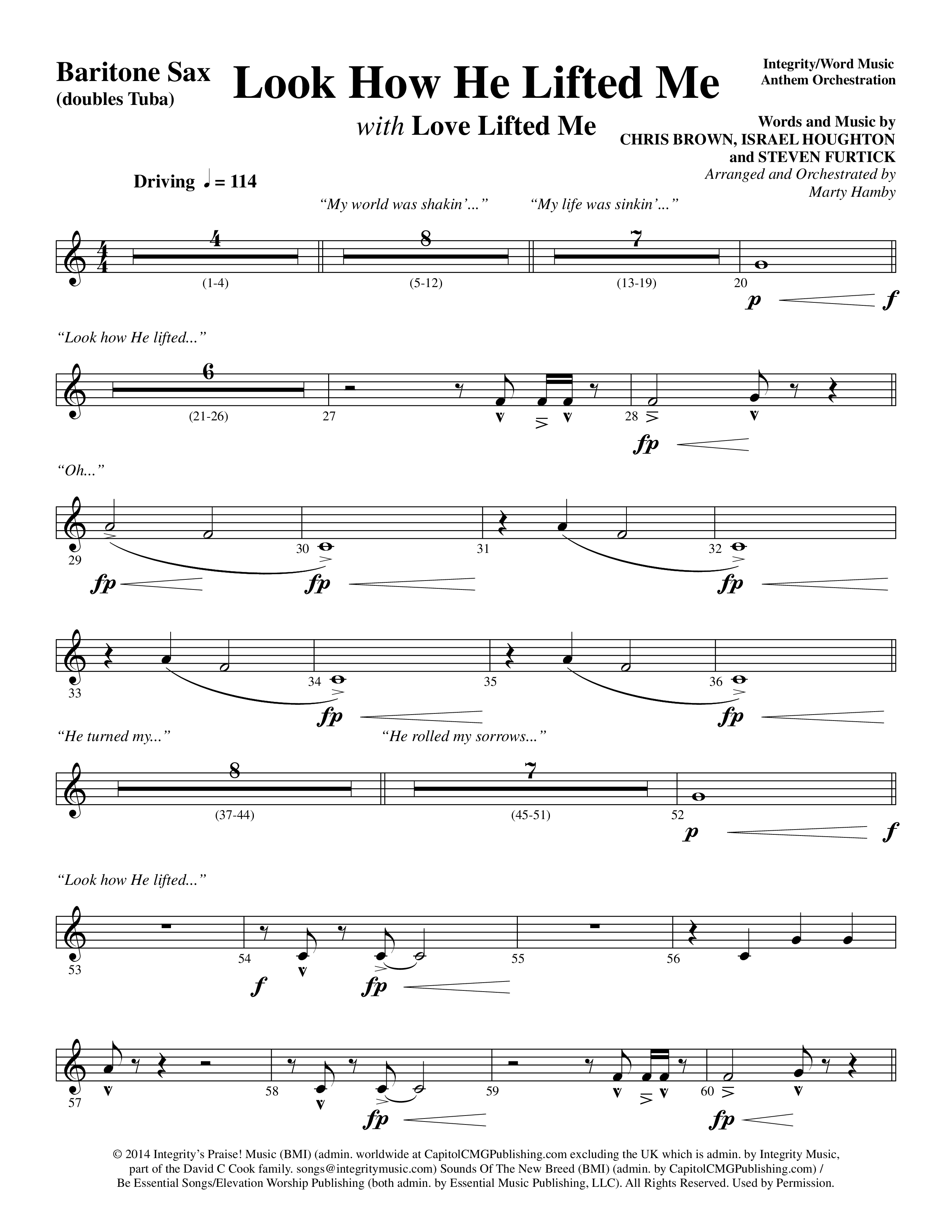 Look How He Lifted Me (with Love Lifted Me) (Choral Anthem SATB) Bari Sax (Word Music Choral / Arr. Marty Hamby)