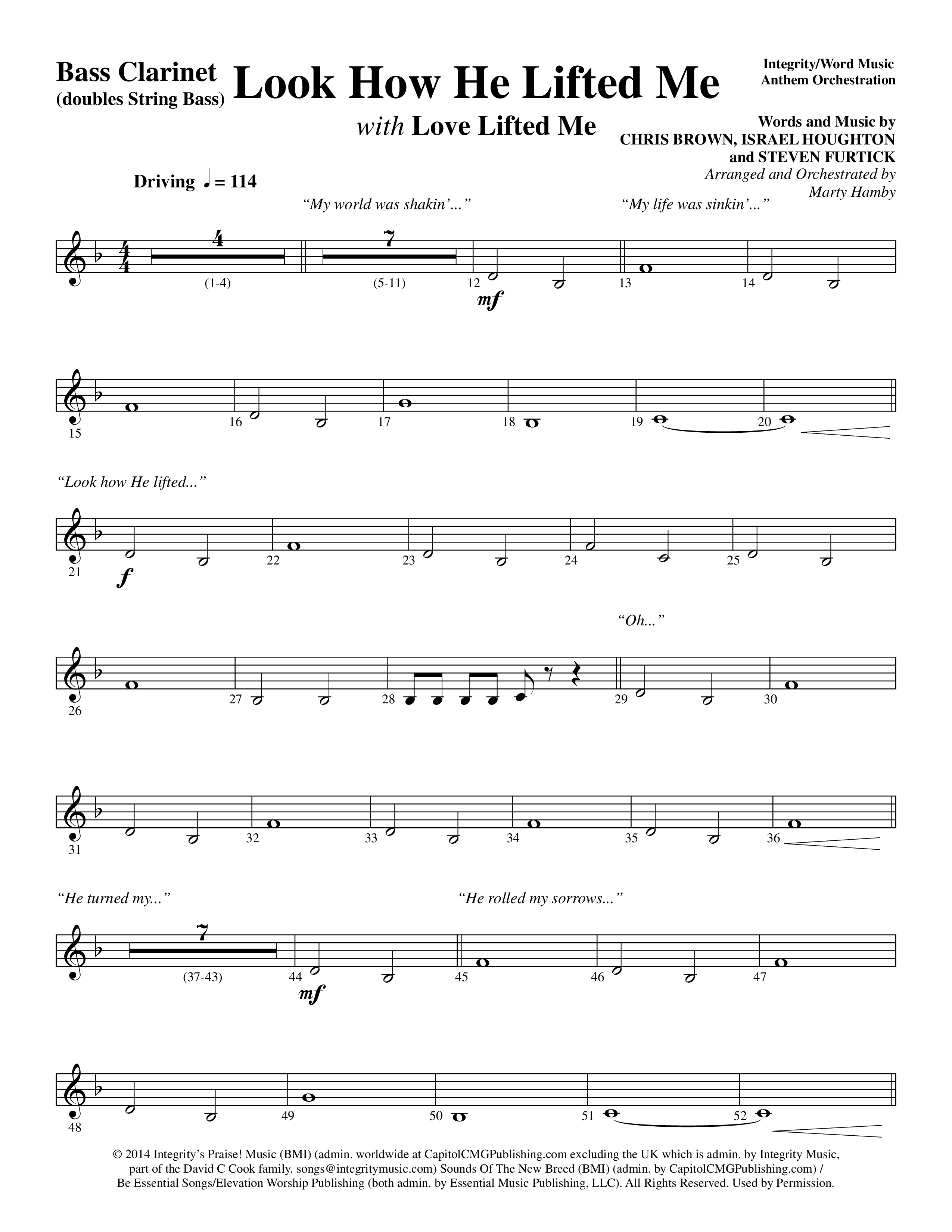 Look How He Lifted Me (with Love Lifted Me) (Choral Anthem SATB) Bass Clarinet (Word Music Choral / Arr. Marty Hamby)