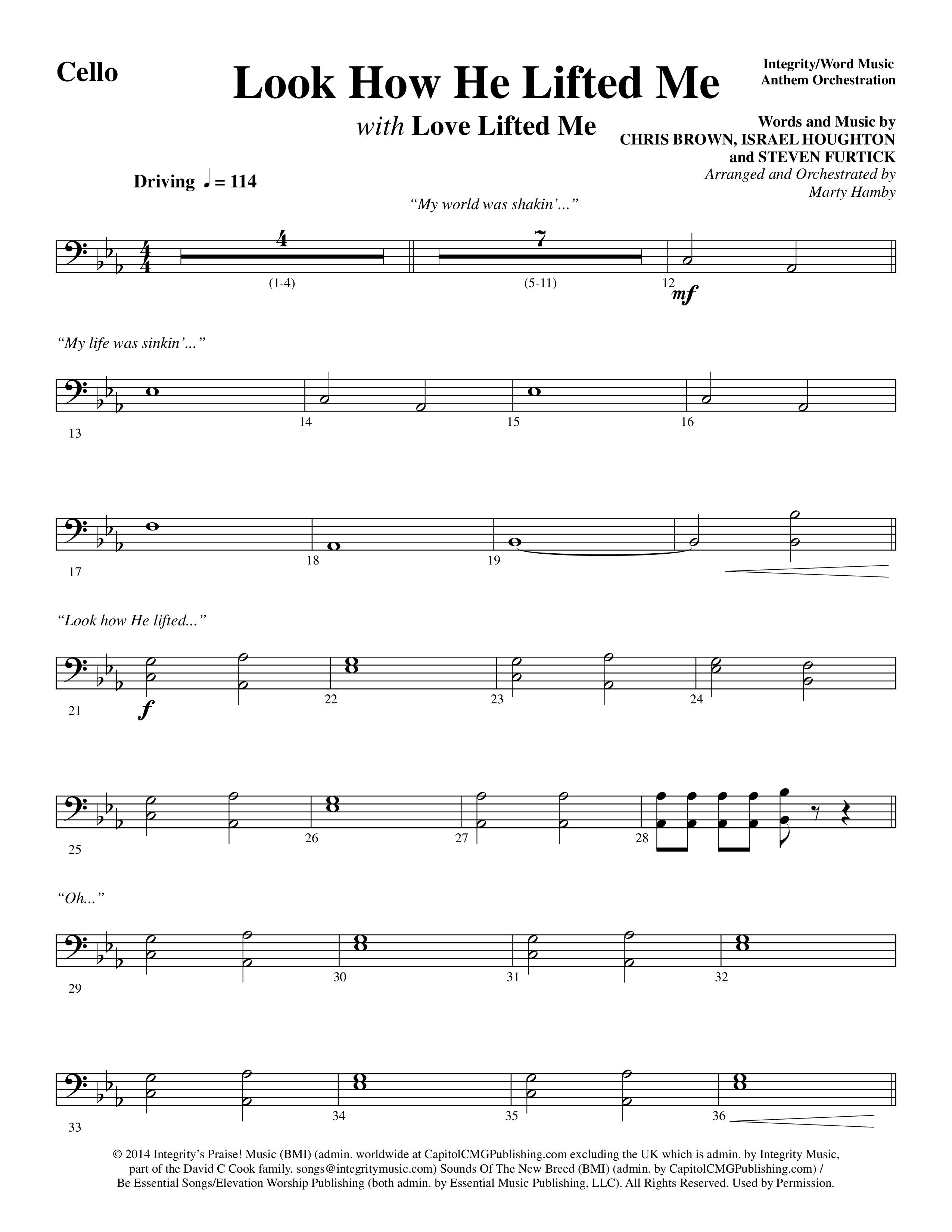 Look How He Lifted Me (with Love Lifted Me) (Choral Anthem SATB) Cello (Word Music Choral / Arr. Marty Hamby)