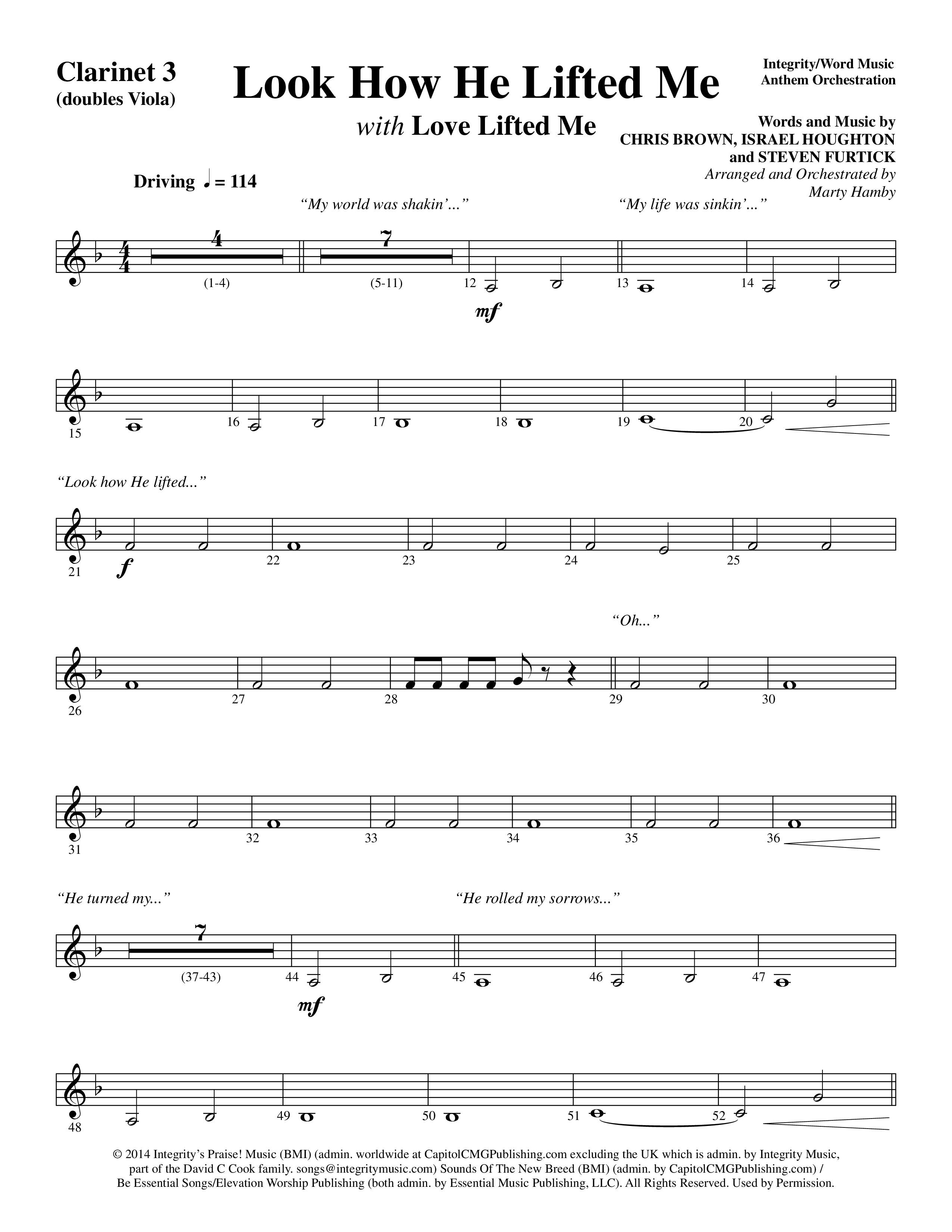 Look How He Lifted Me (with Love Lifted Me) (Choral Anthem SATB) Clarinet 3 (Word Music Choral / Arr. Marty Hamby)