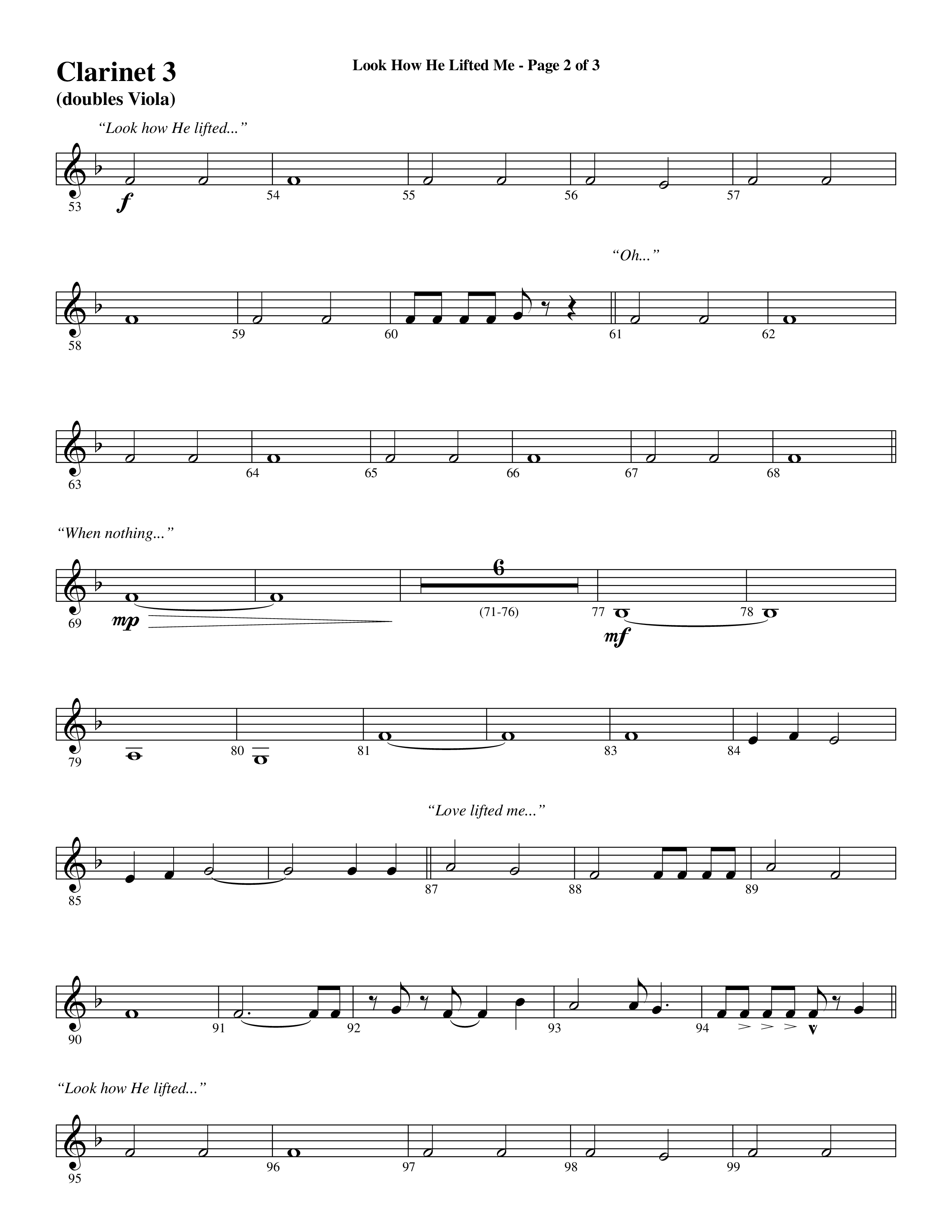 Look How He Lifted Me (with Love Lifted Me) (Choral Anthem SATB) Clarinet 3 (Word Music Choral / Arr. Marty Hamby)