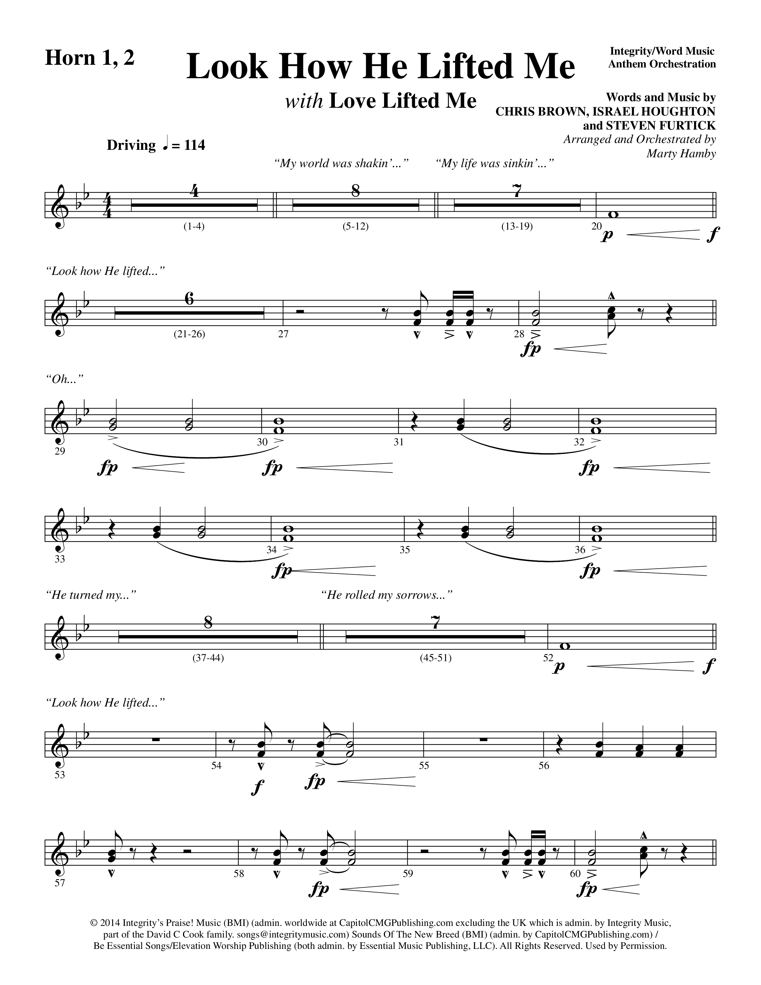 Look How He Lifted Me (with Love Lifted Me) (Choral Anthem SATB) French Horn 1/2 (Word Music Choral / Arr. Marty Hamby)