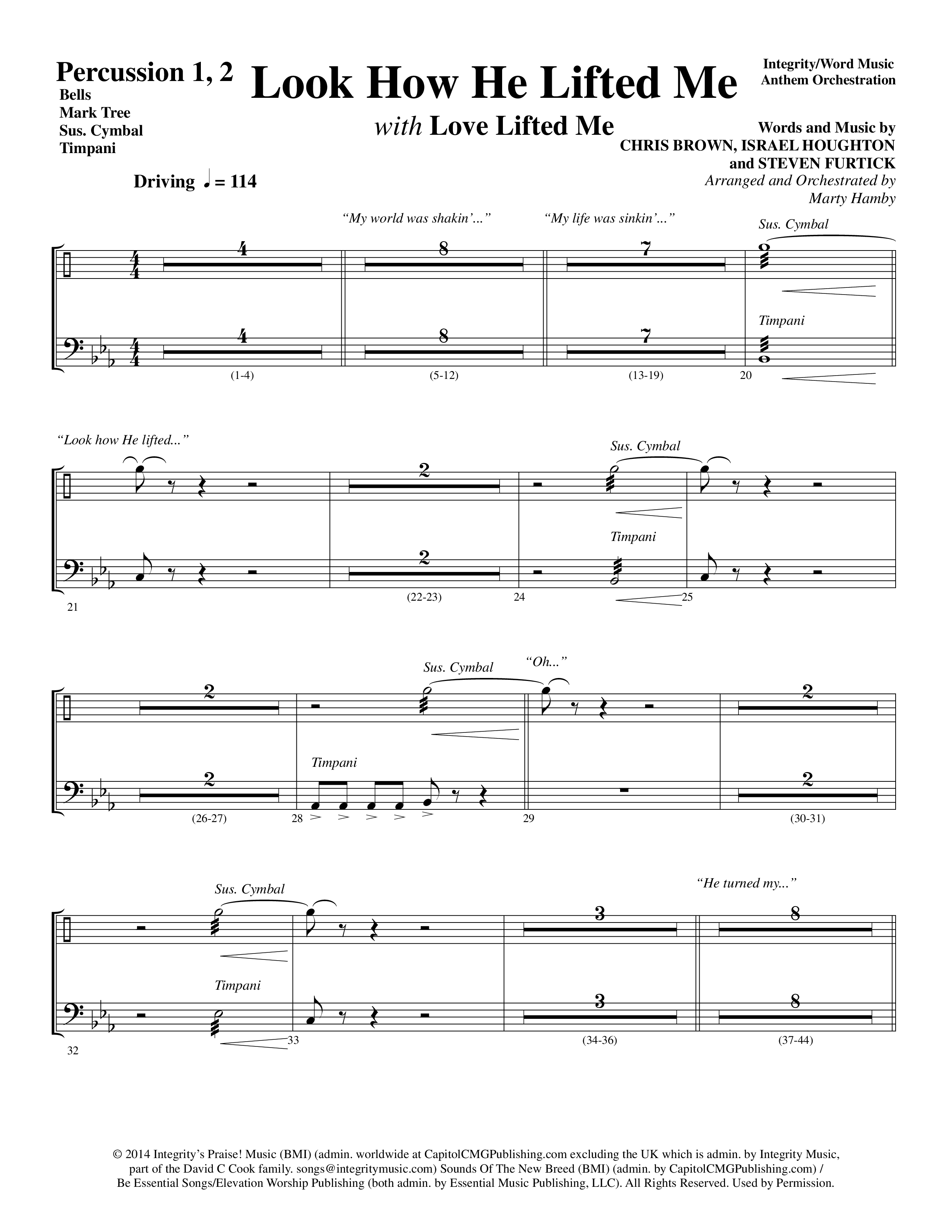 Look How He Lifted Me (with Love Lifted Me) (Choral Anthem SATB) Percussion 1/2 (Word Music Choral / Arr. Marty Hamby)