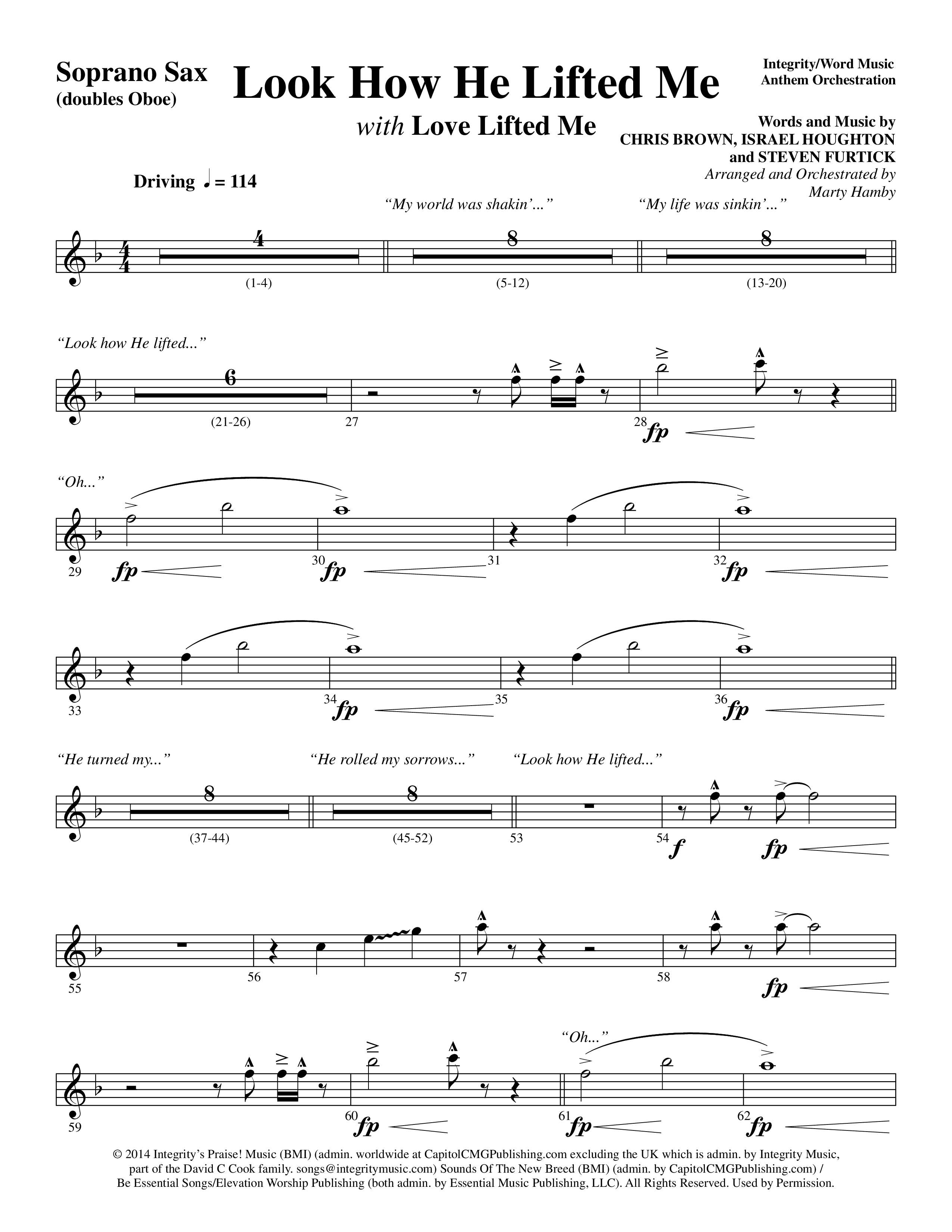 Look How He Lifted Me (with Love Lifted Me) (Choral Anthem SATB) Soprano Sax (Word Music Choral / Arr. Marty Hamby)