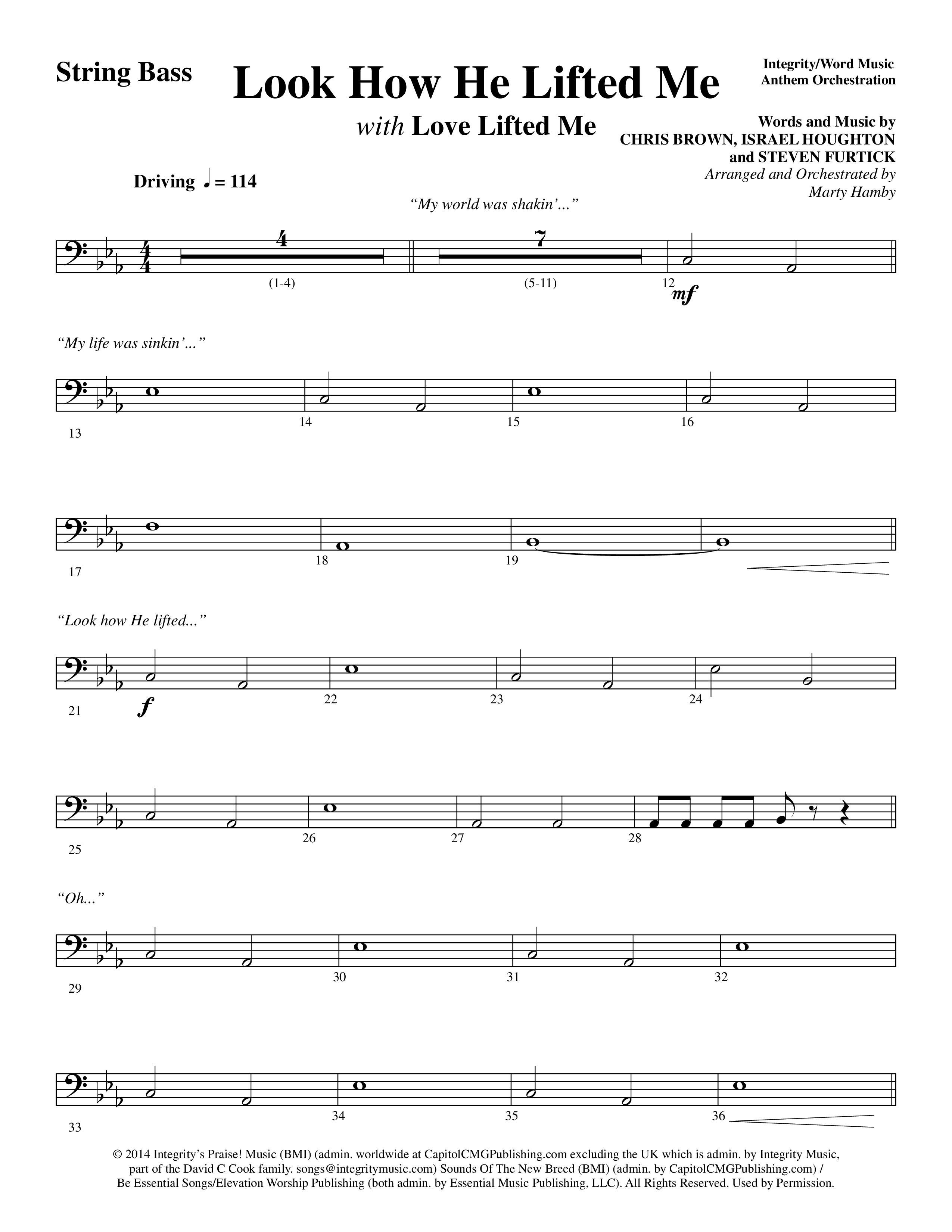 Look How He Lifted Me (with Love Lifted Me) (Choral Anthem SATB) String Bass (Word Music Choral / Arr. Marty Hamby)