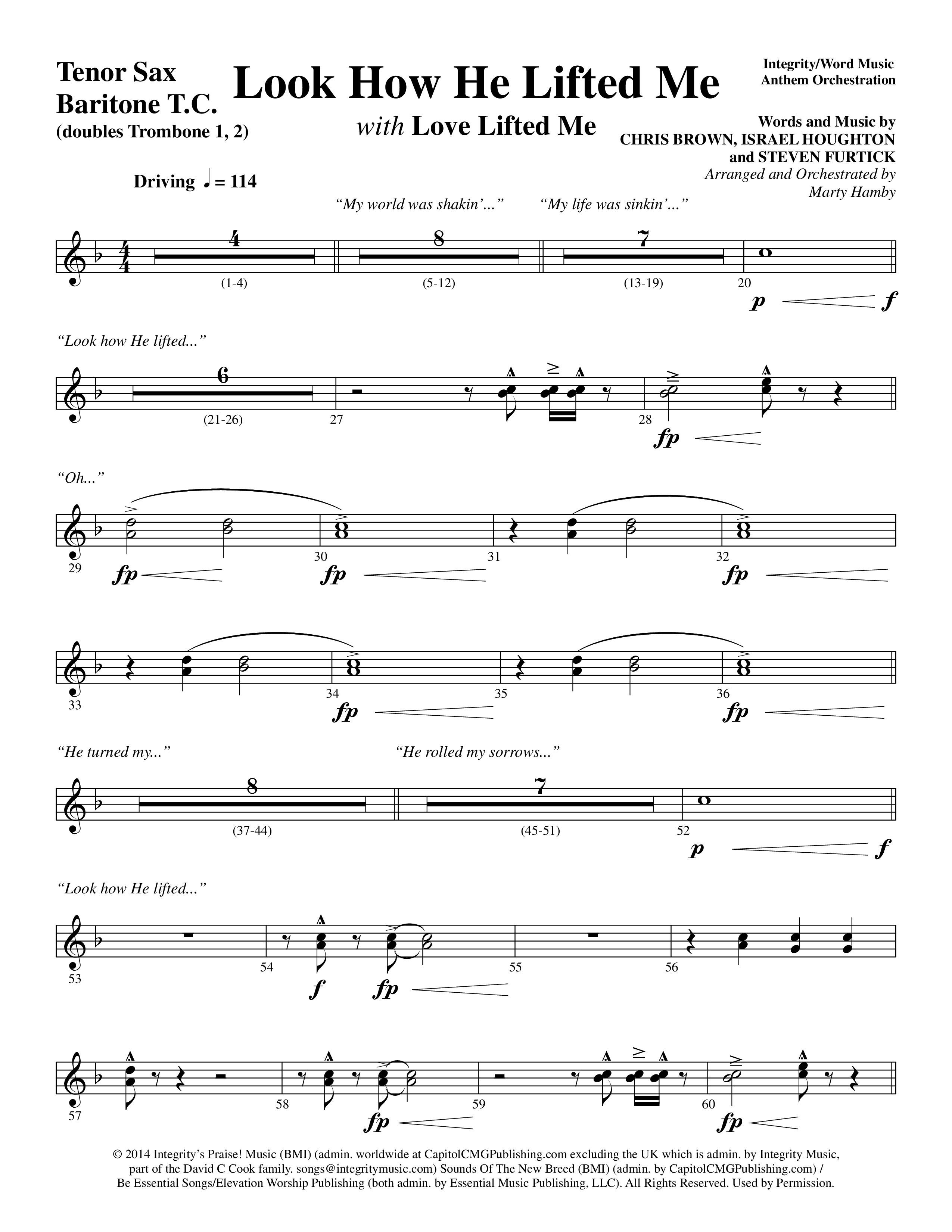 Look How He Lifted Me (with Love Lifted Me) (Choral Anthem SATB) Tenor Sax/Baritone T.C. (Word Music Choral / Arr. Marty Hamby)