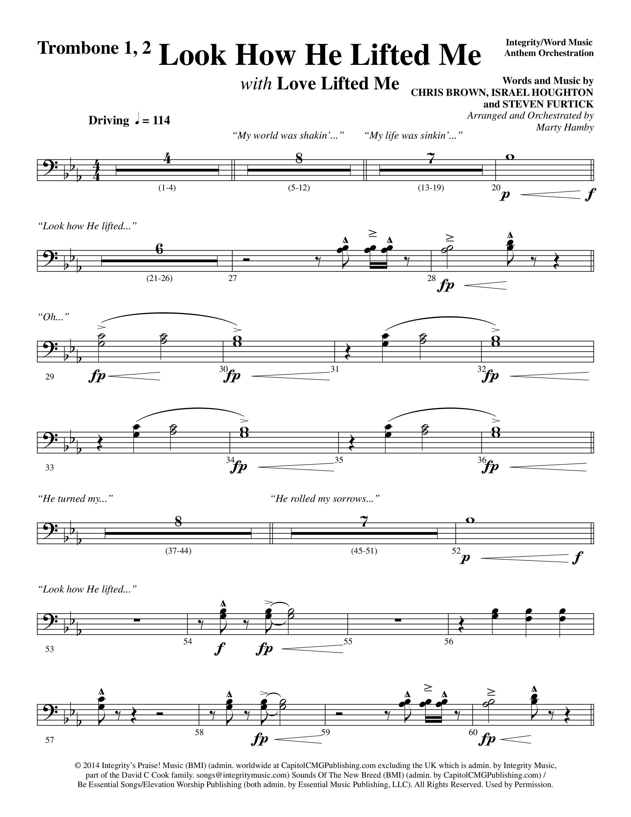 Look How He Lifted Me (with Love Lifted Me) (Choral Anthem SATB) Trombone 1/2 (Word Music Choral / Arr. Marty Hamby)
