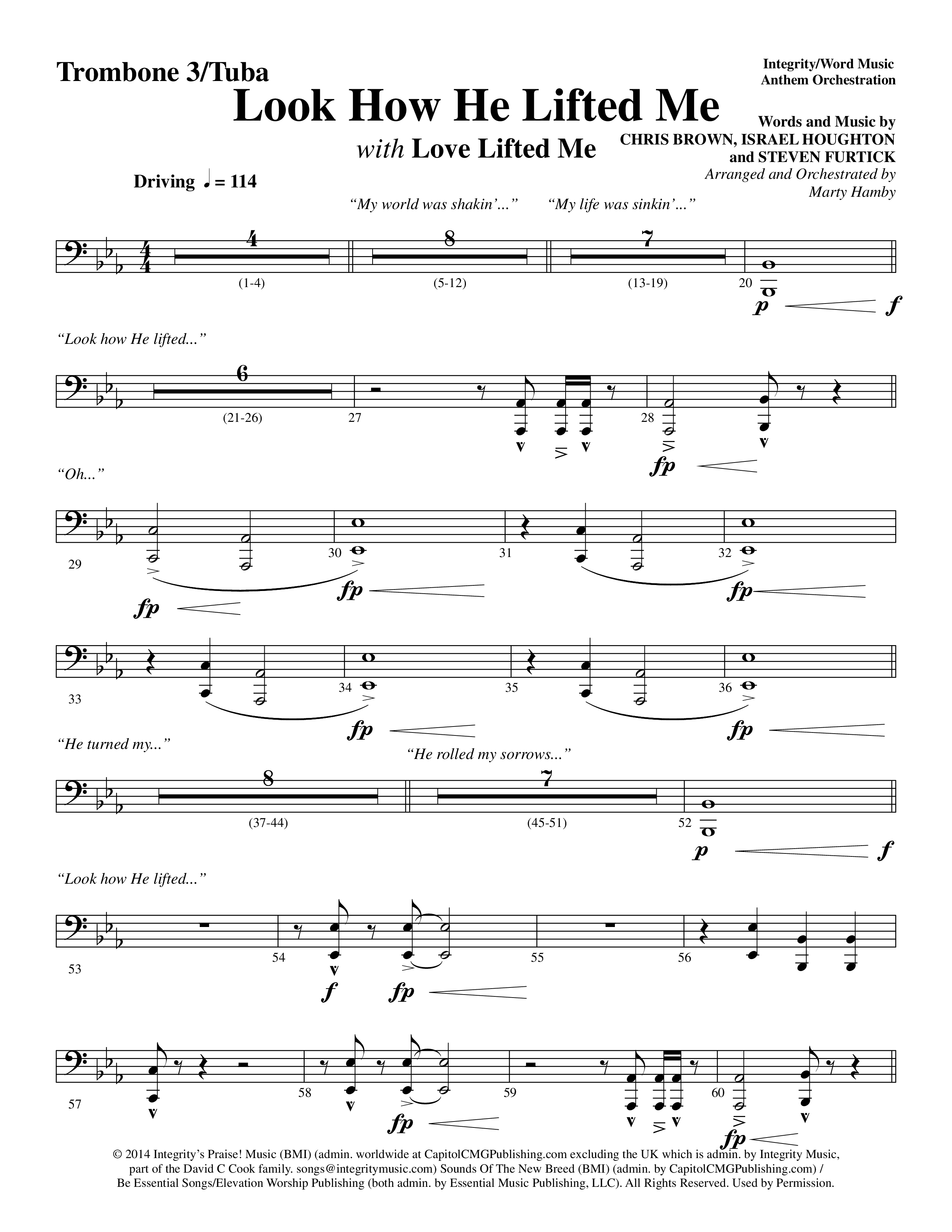 Look How He Lifted Me (with Love Lifted Me) (Choral Anthem SATB) Trombone 3/Tuba (Word Music Choral / Arr. Marty Hamby)