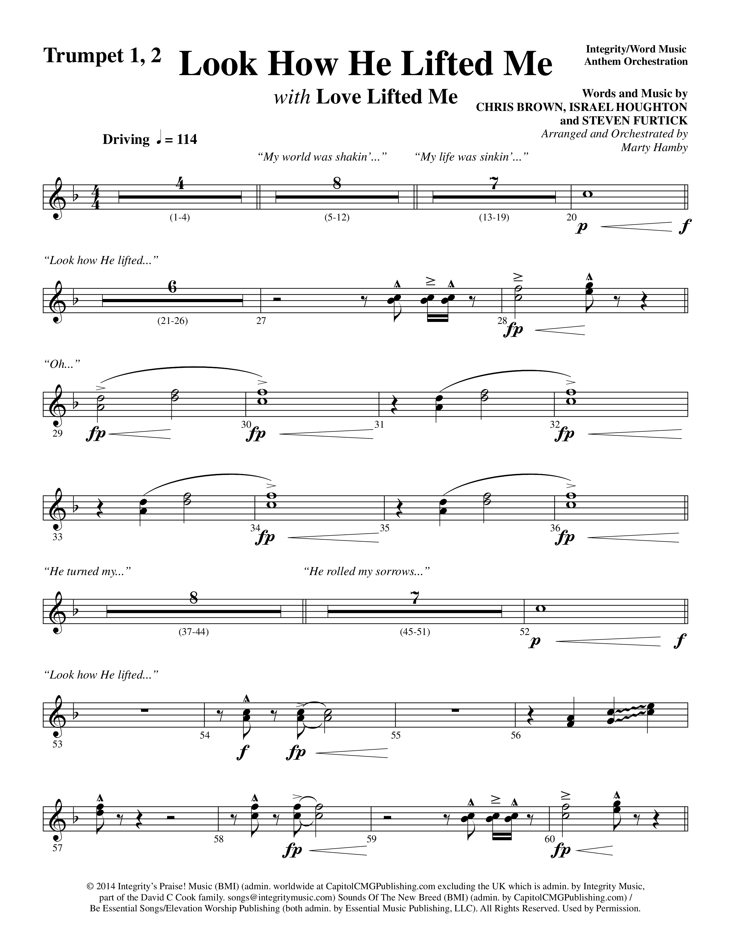 Look How He Lifted Me (with Love Lifted Me) (Choral Anthem SATB) Trumpet 1,2 (Word Music Choral / Arr. Marty Hamby)