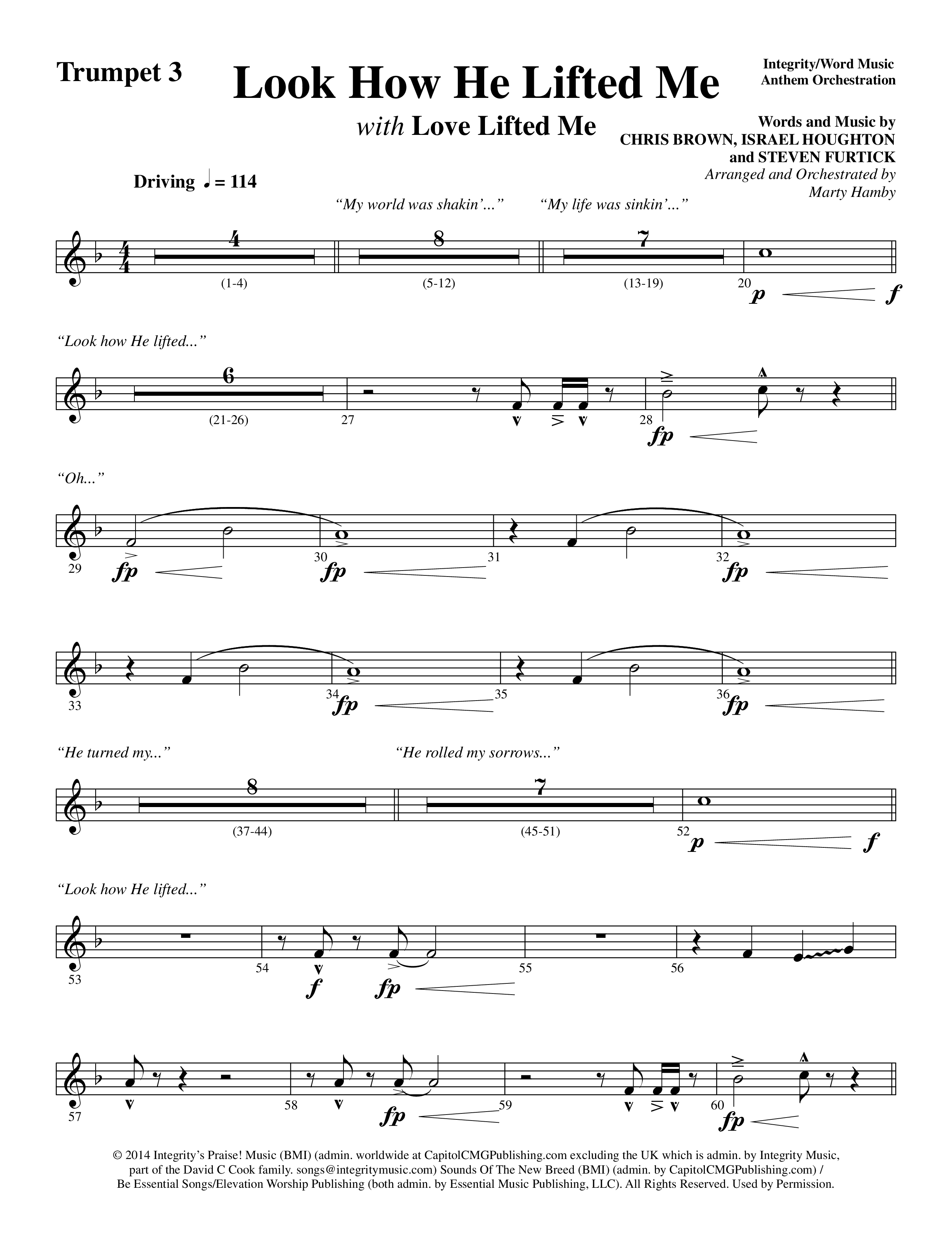 Look How He Lifted Me (with Love Lifted Me) (Choral Anthem SATB) Trumpet 3 (Word Music Choral / Arr. Marty Hamby)