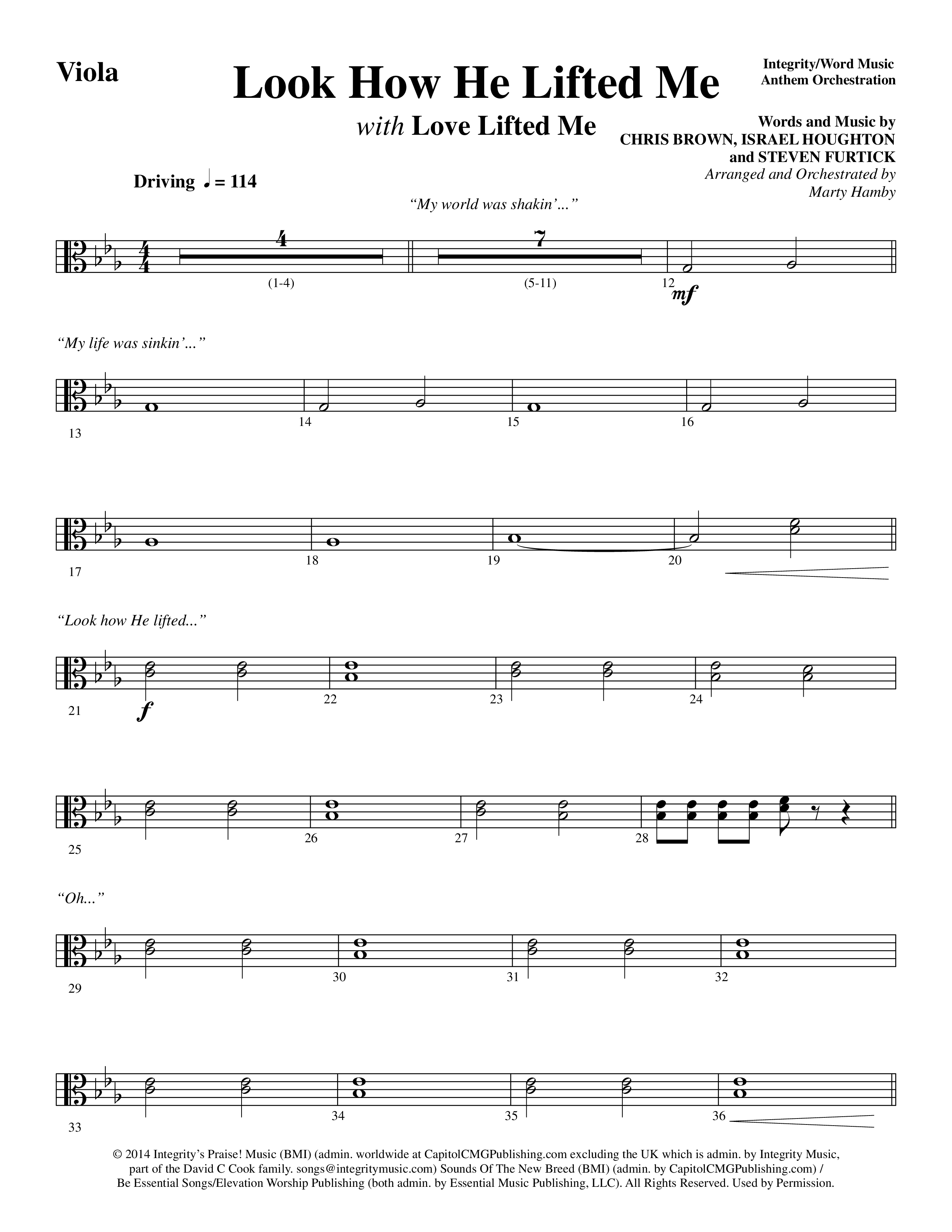 Look How He Lifted Me (with Love Lifted Me) (Choral Anthem SATB) Viola (Word Music Choral / Arr. Marty Hamby)
