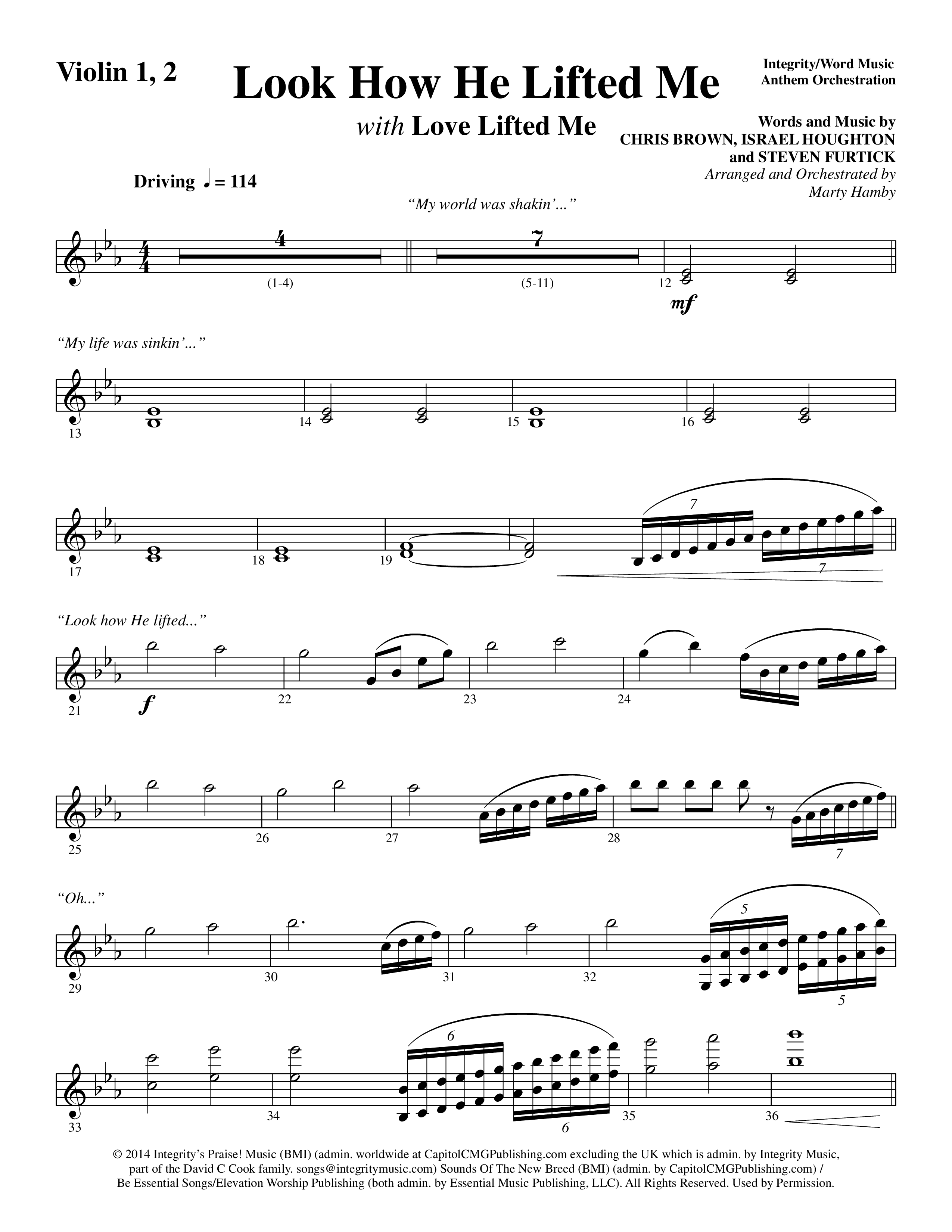 Look How He Lifted Me (with Love Lifted Me) (Choral Anthem SATB) Violin 1/2 (Word Music Choral / Arr. Marty Hamby)