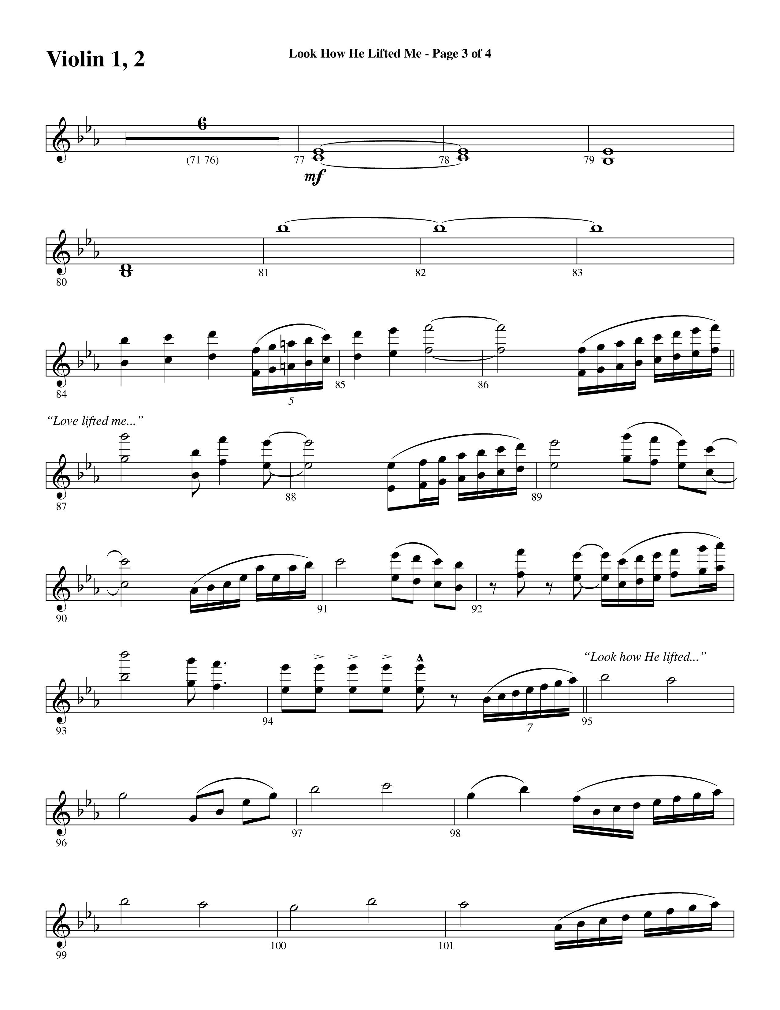 Look How He Lifted Me (with Love Lifted Me) (Choral Anthem SATB) Violin 1/2 (Word Music Choral / Arr. Marty Hamby)