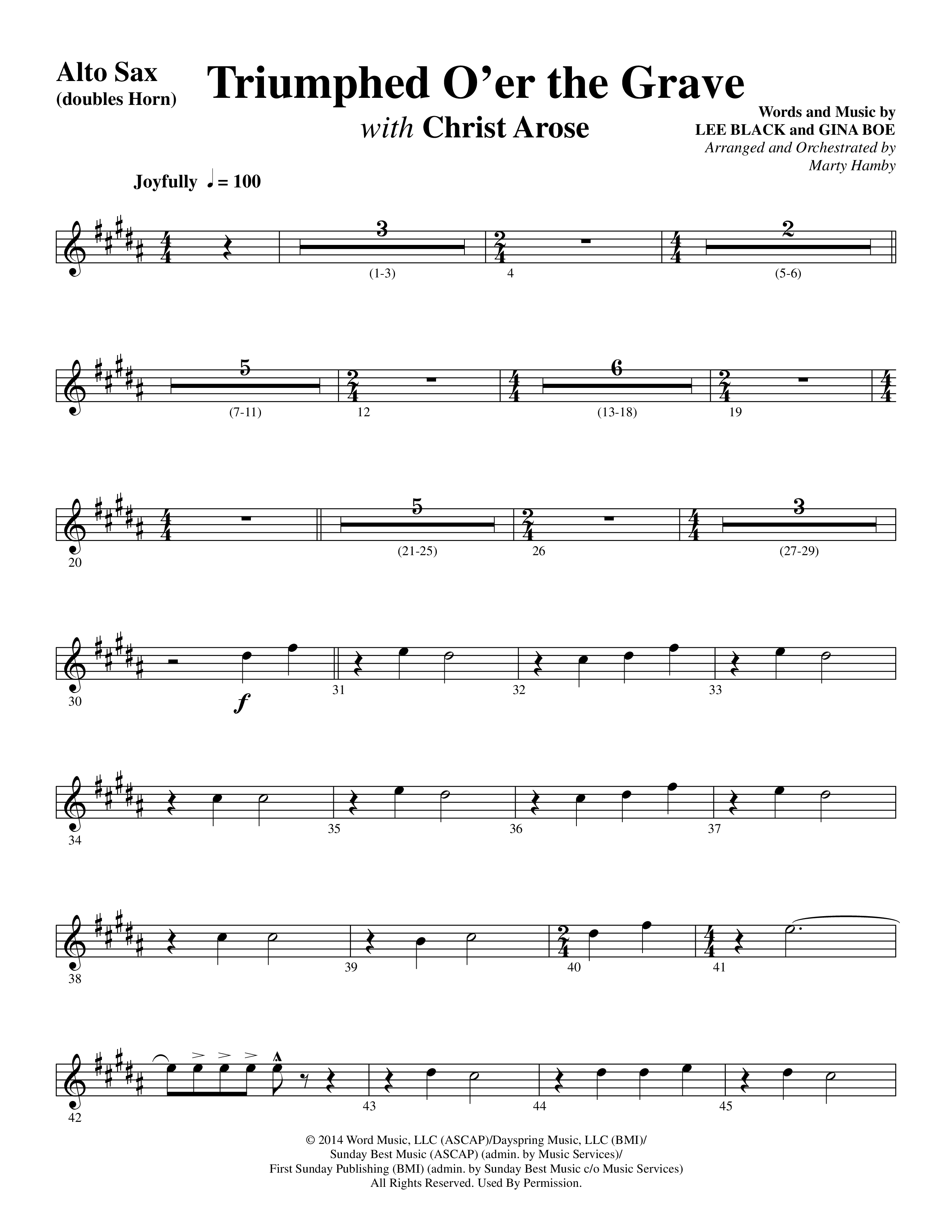 Triumphed O'er The Grave (with Christ Arose) (Choral Anthem SATB) Alto Sax (Word Music Choral / Arr. Marty Hamby)