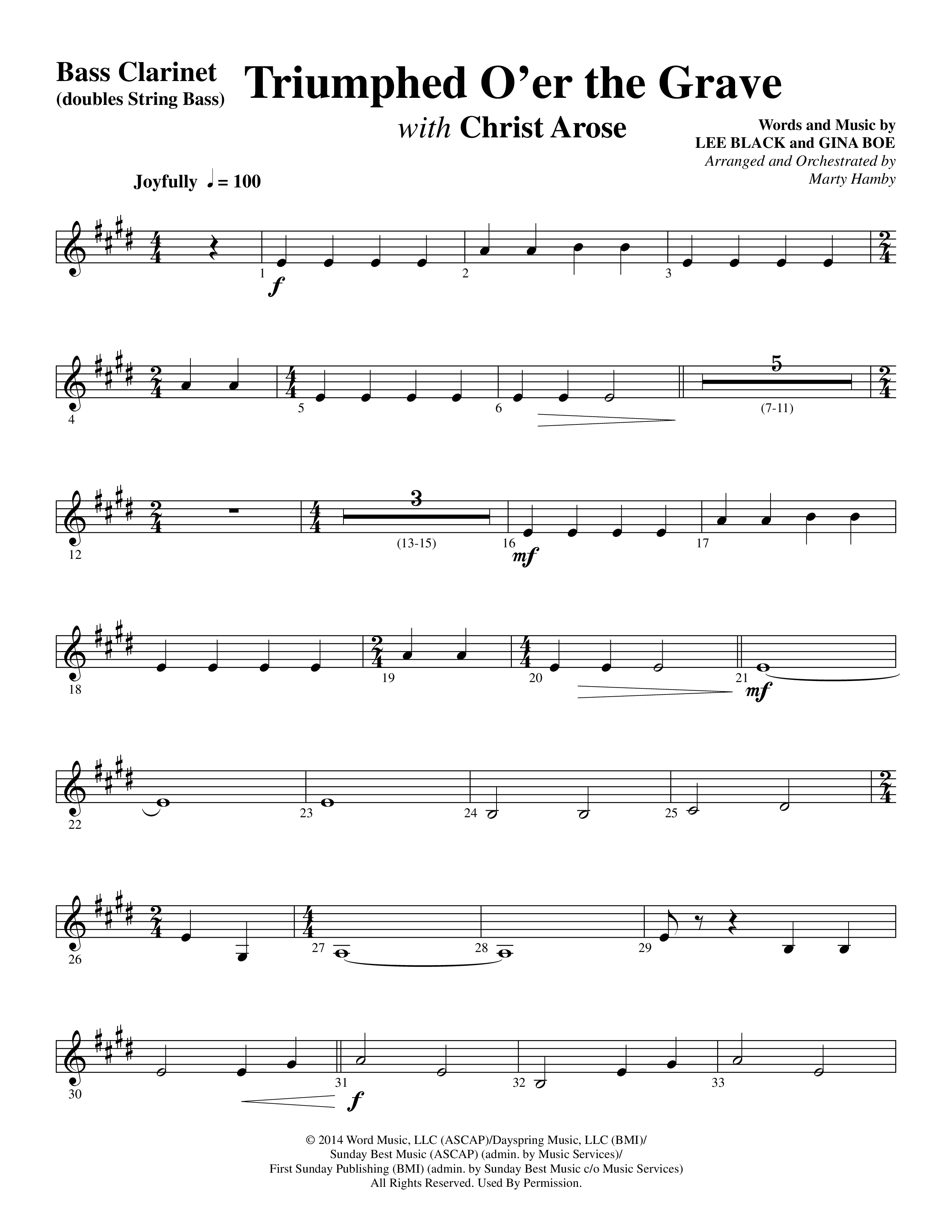 Triumphed O'er The Grave (with Christ Arose) (Choral Anthem SATB) Bass Clarinet (Word Music Choral / Arr. Marty Hamby)