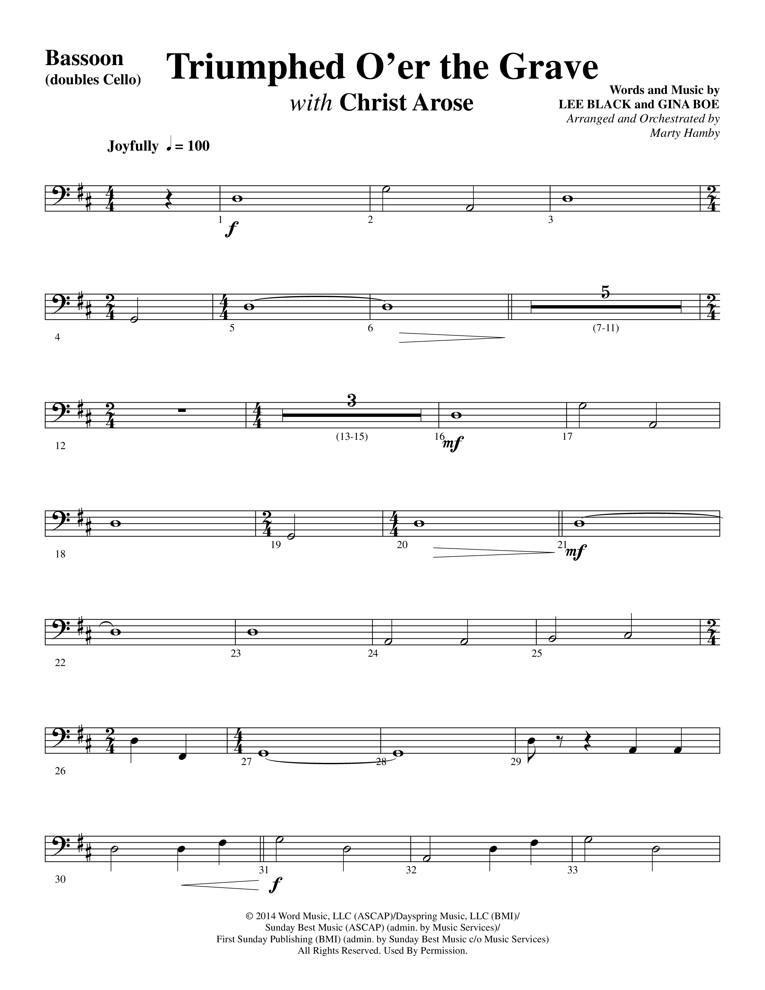 Triumphed O'er The Grave (with Christ Arose) (Choral Anthem SATB) Bassoon (Word Music Choral / Arr. Marty Hamby)