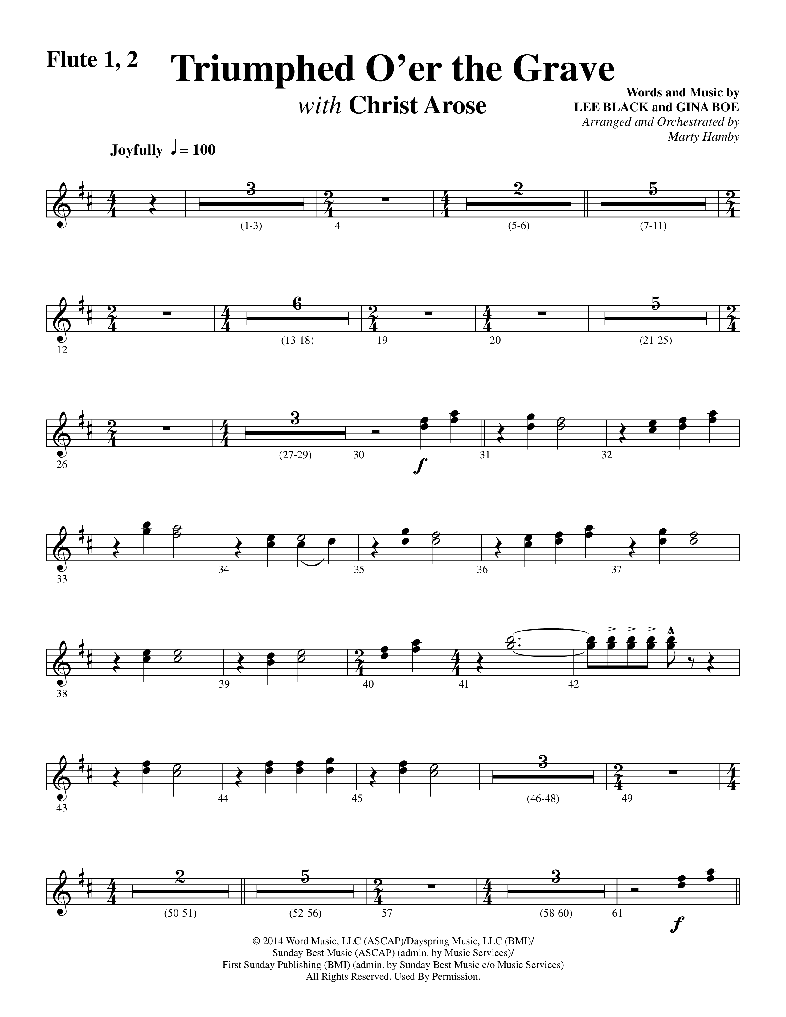 Triumphed O'er The Grave (with Christ Arose) (Choral Anthem SATB) Flute 1/2 (Word Music Choral / Arr. Marty Hamby)