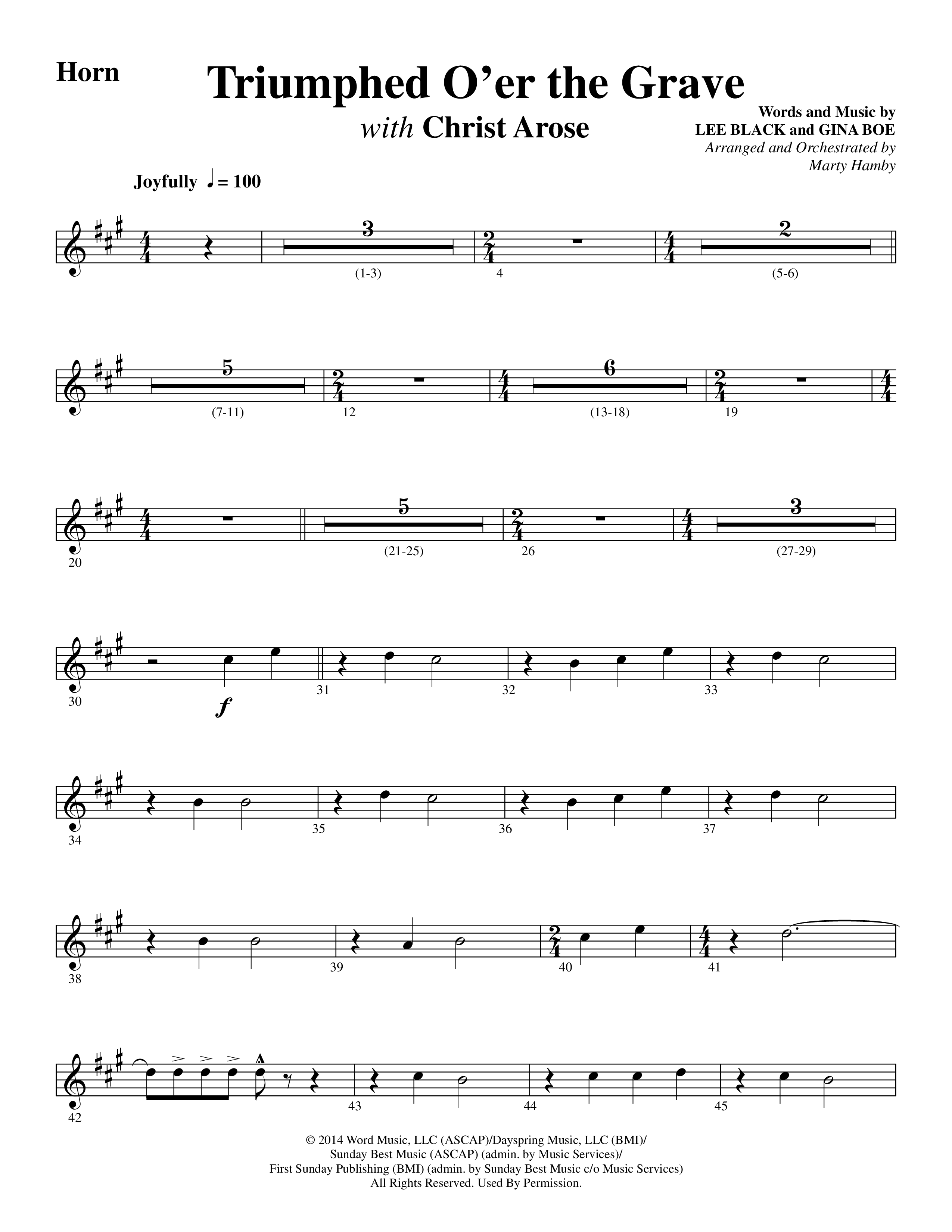 Triumphed O'er The Grave (with Christ Arose) (Choral Anthem SATB) French Horn (Word Music Choral / Arr. Marty Hamby)