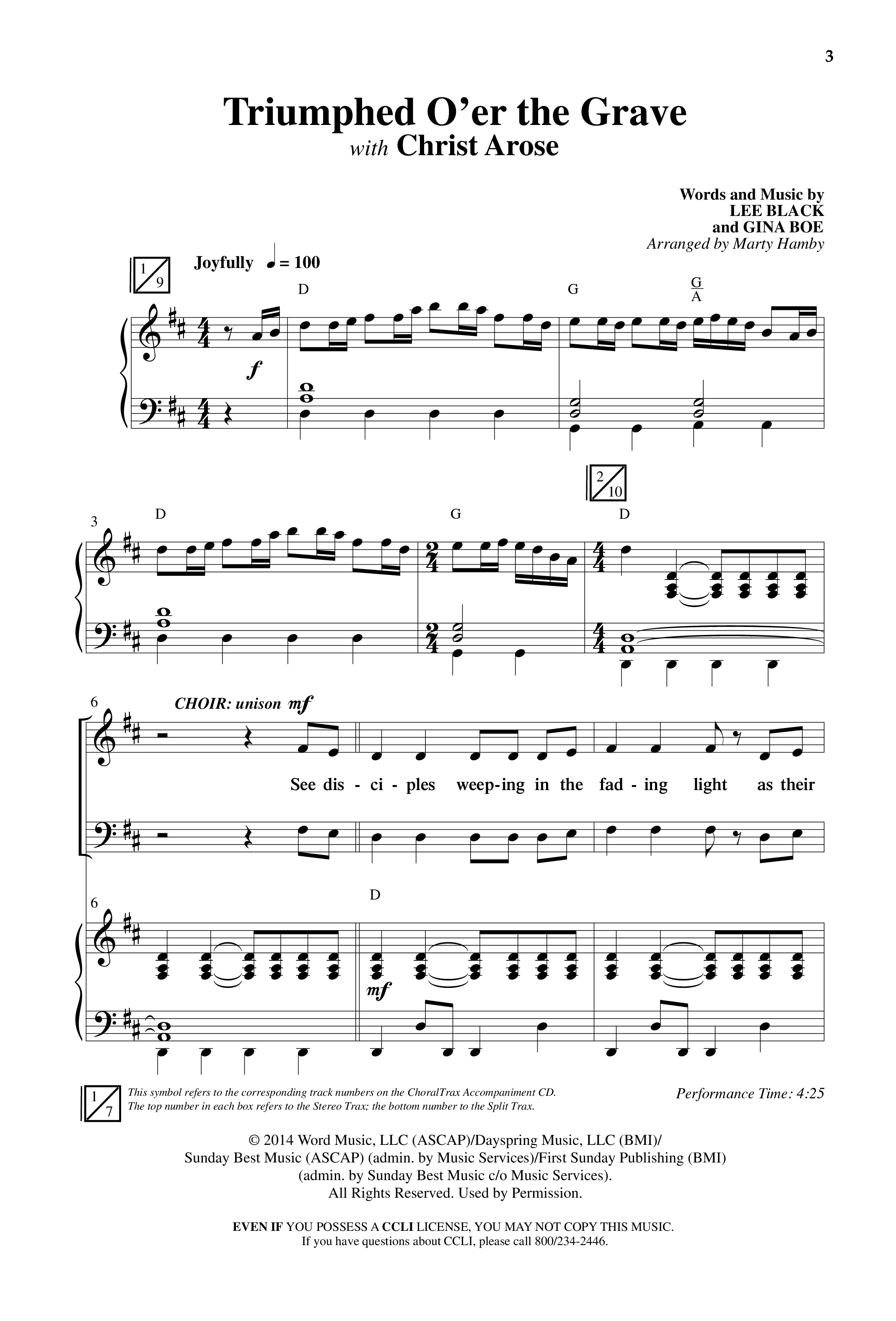 Triumphed O'er The Grave (with Christ Arose) (Choral Anthem SATB) Anthem (SATB/Piano) (Word Music Choral / Arr. Marty Hamby)
