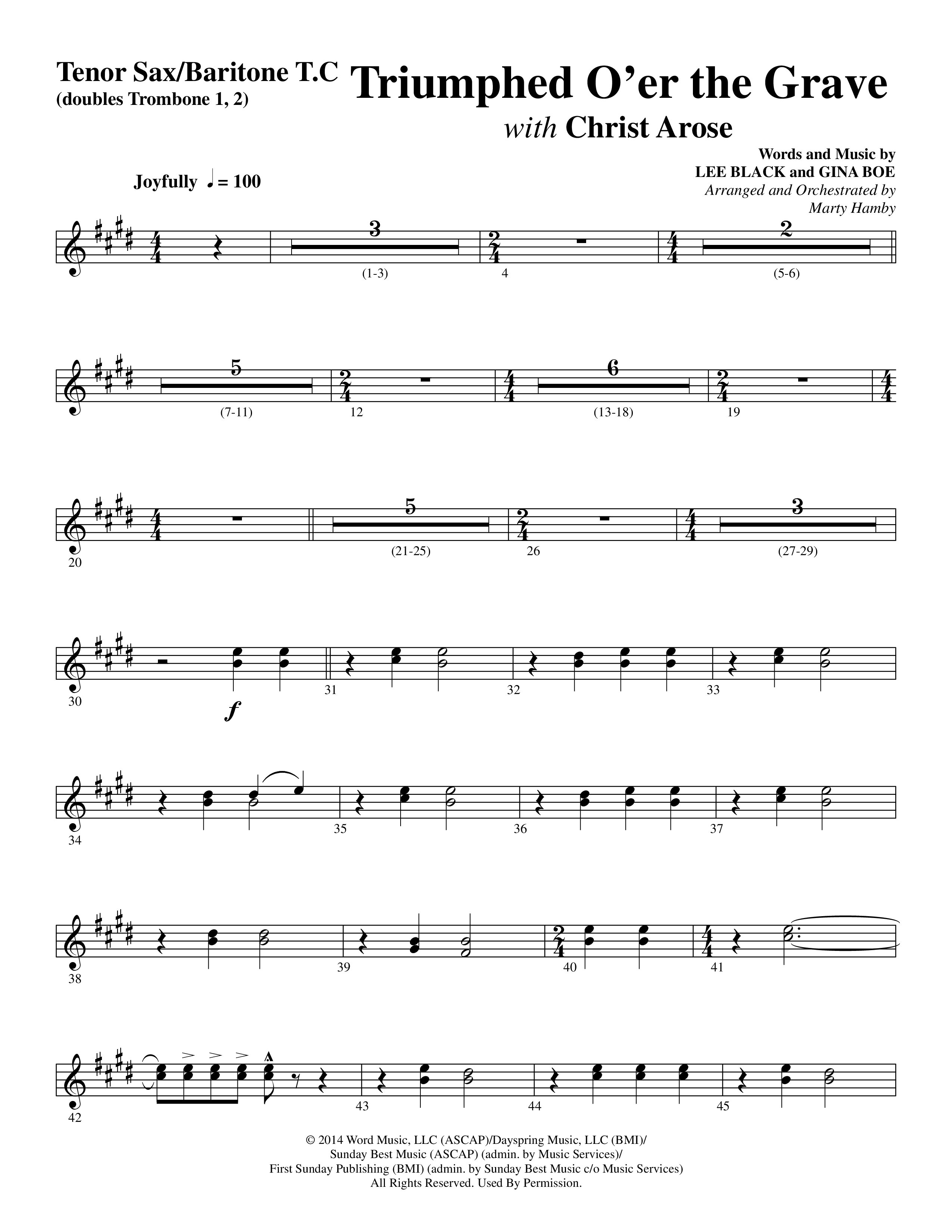 Triumphed O'er The Grave (with Christ Arose) (Choral Anthem SATB) Tenor Sax/Baritone T.C. (Word Music Choral / Arr. Marty Hamby)
