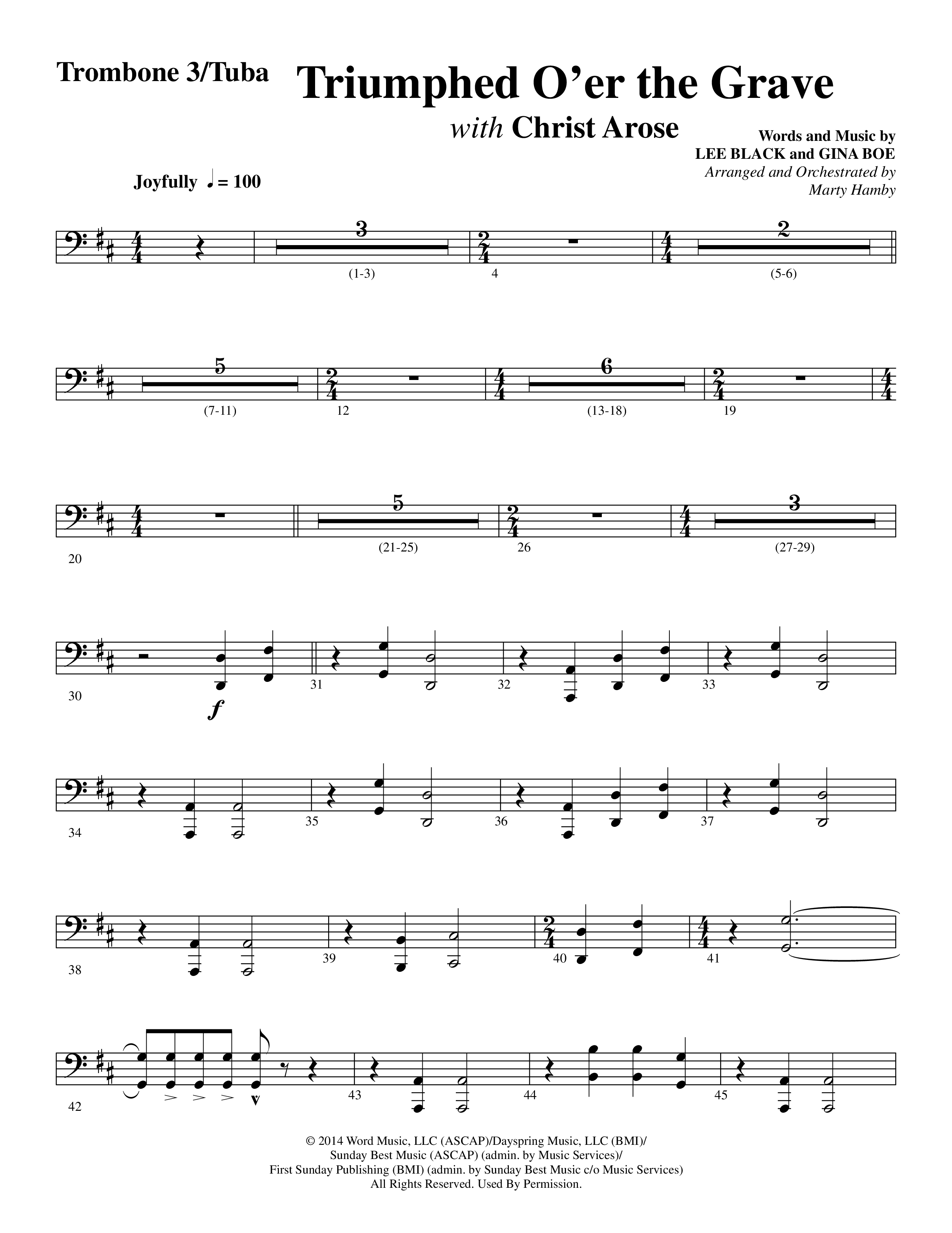 Triumphed O'er The Grave (with Christ Arose) (Choral Anthem SATB) Trombone 3/Tuba (Word Music Choral / Arr. Marty Hamby)