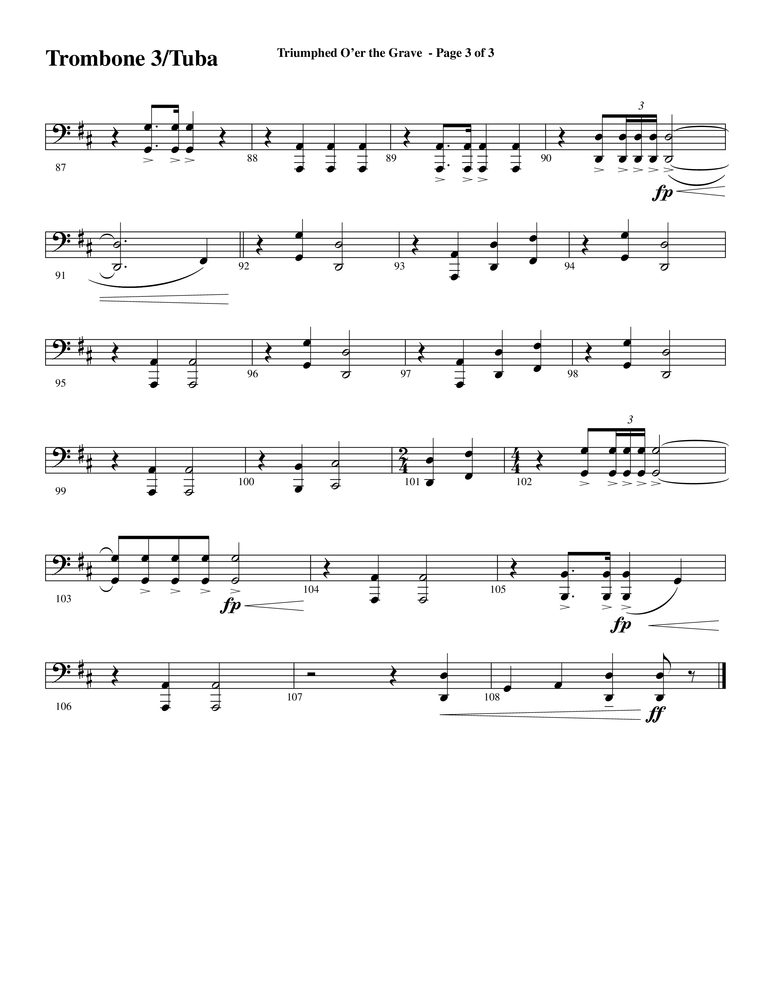 Triumphed O'er The Grave (with Christ Arose) (Choral Anthem SATB) Trombone 3/Tuba (Word Music Choral / Arr. Marty Hamby)