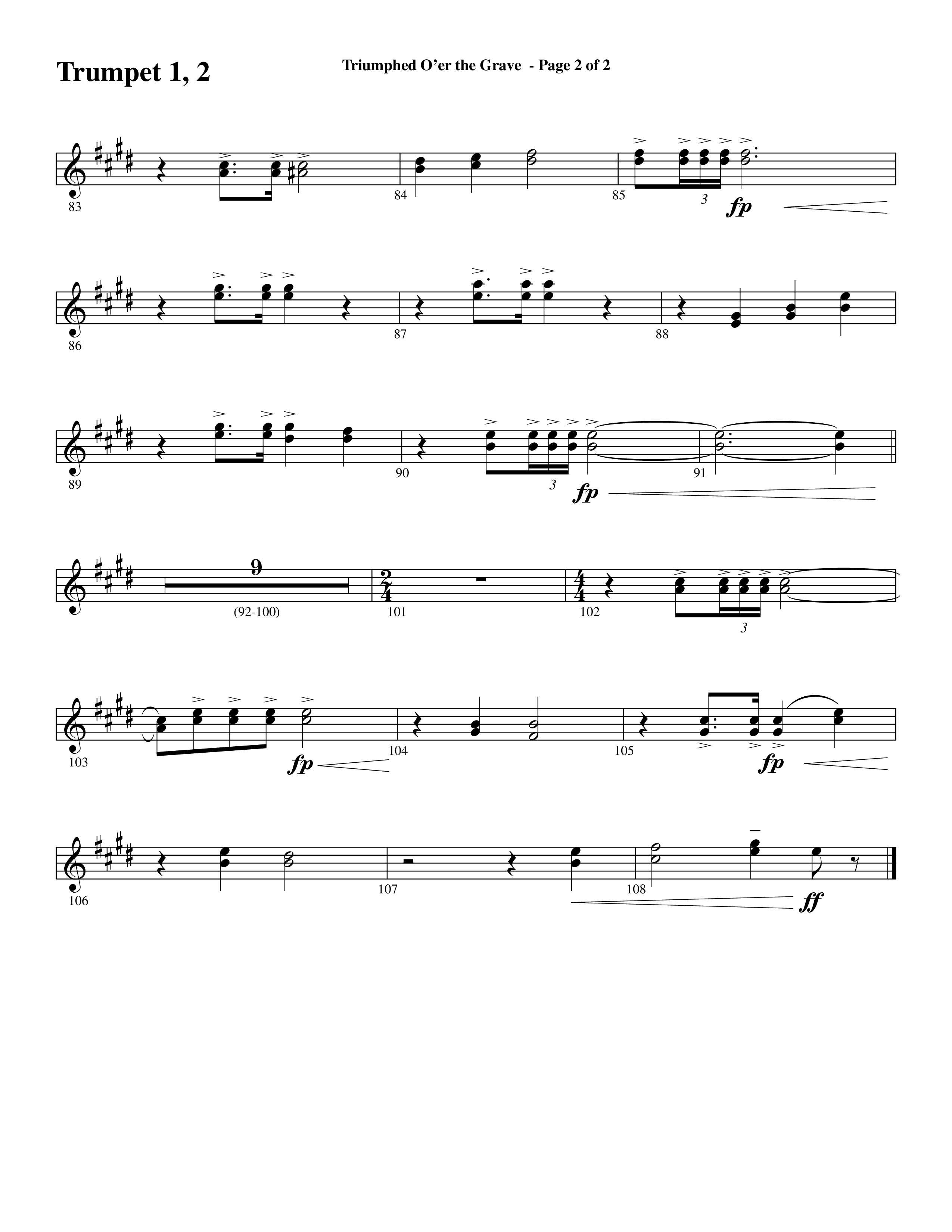 Triumphed O'er The Grave (with Christ Arose) (Choral Anthem SATB) Trumpet 1,2 (Word Music Choral / Arr. Marty Hamby)