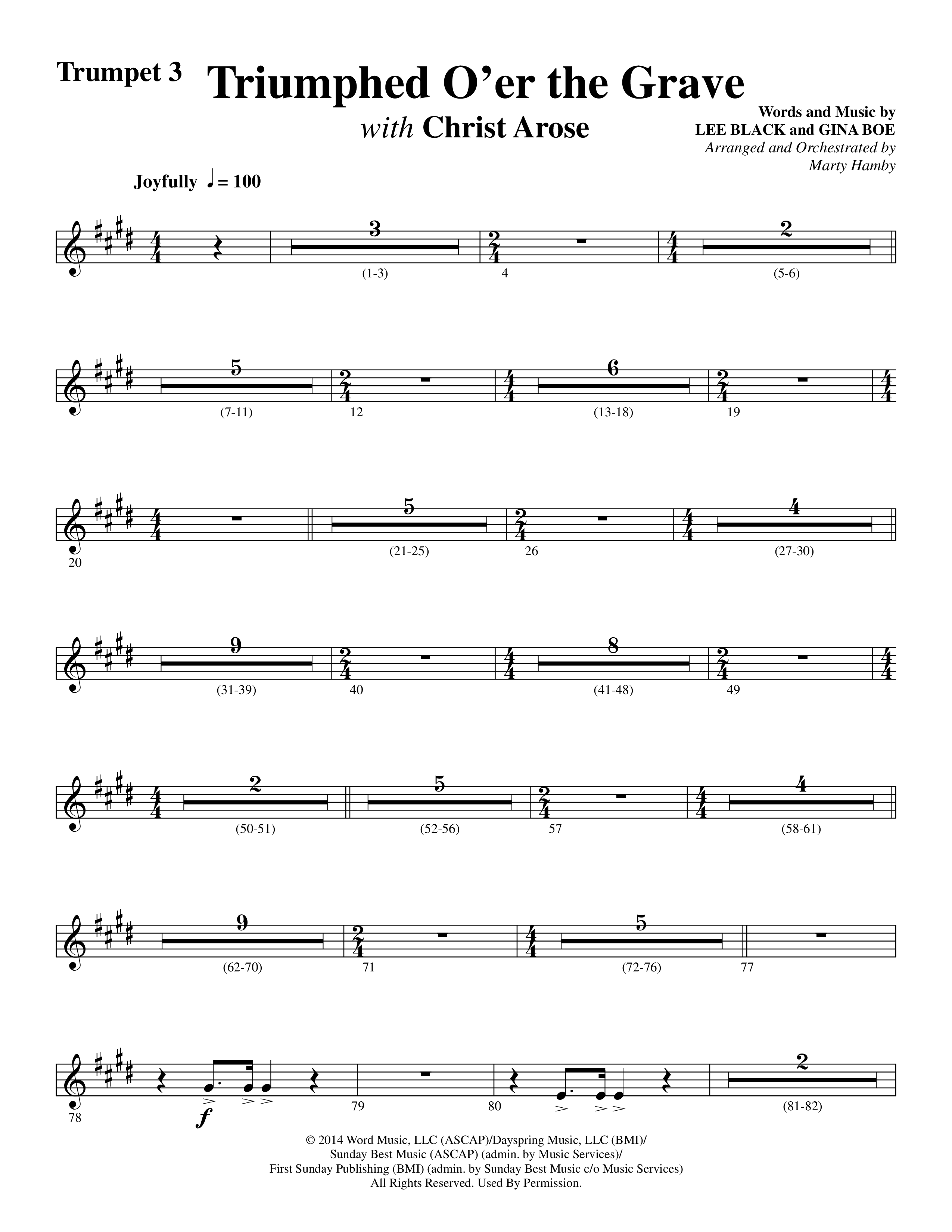 Triumphed O'er The Grave (with Christ Arose) (Choral Anthem SATB) Trumpet 3 (Word Music Choral / Arr. Marty Hamby)