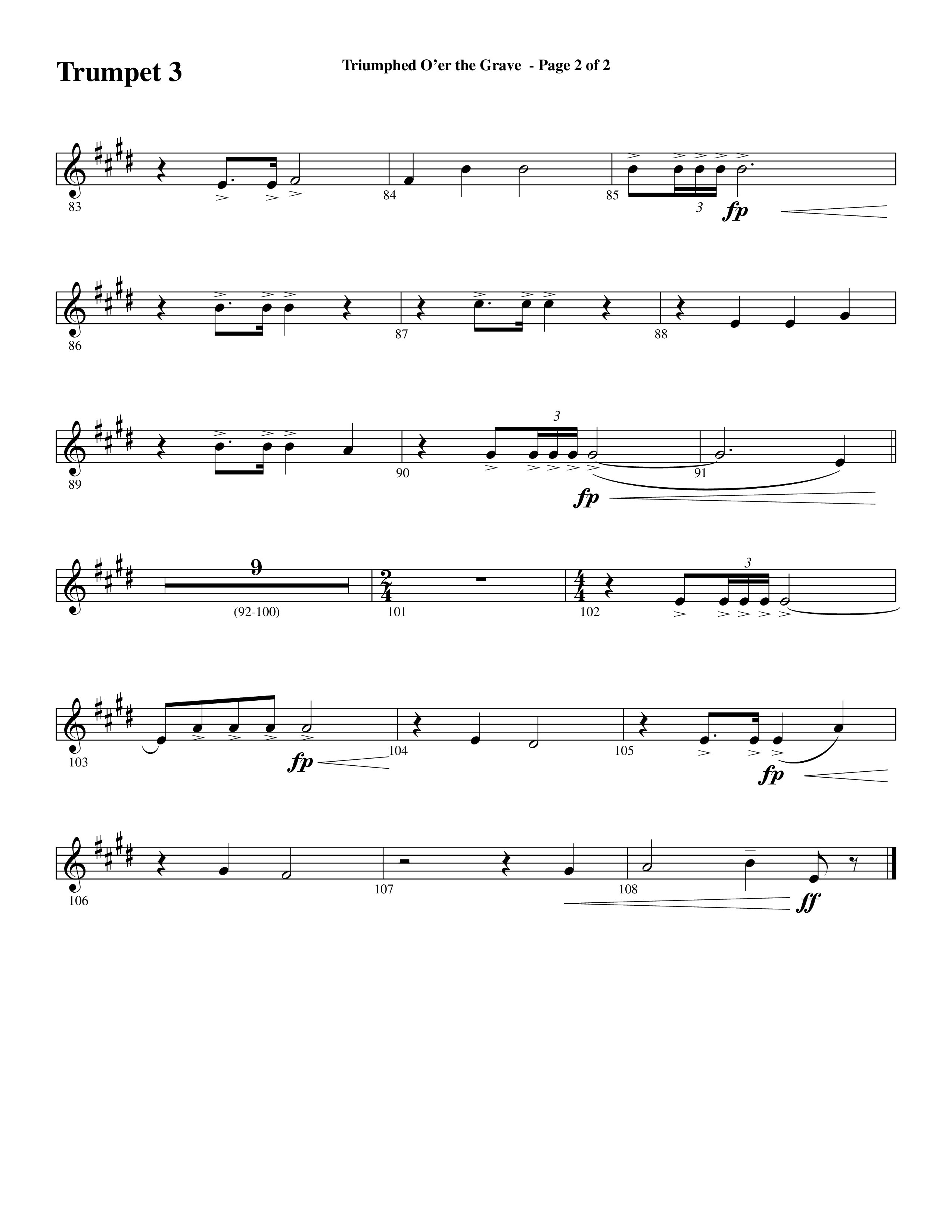 Triumphed O'er The Grave (with Christ Arose) (Choral Anthem SATB) Trumpet 3 (Word Music Choral / Arr. Marty Hamby)