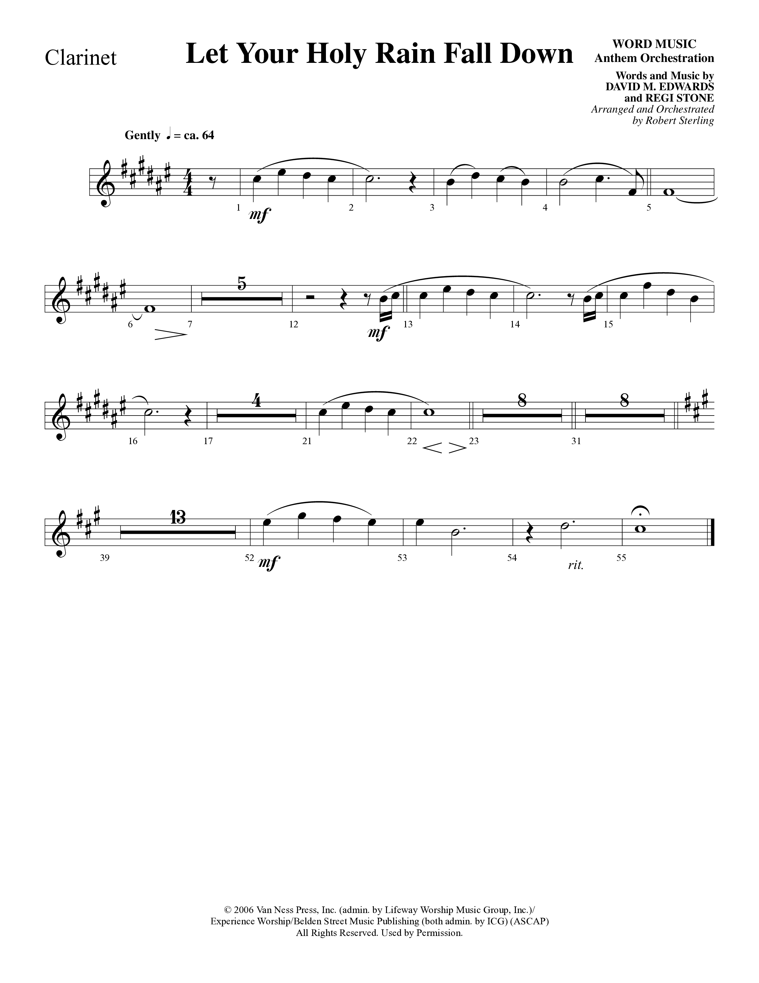 Let Your Holy Rain Fall Down (Choral Anthem SATB) Clarinet (Word Music Choral / Robert Sterling)