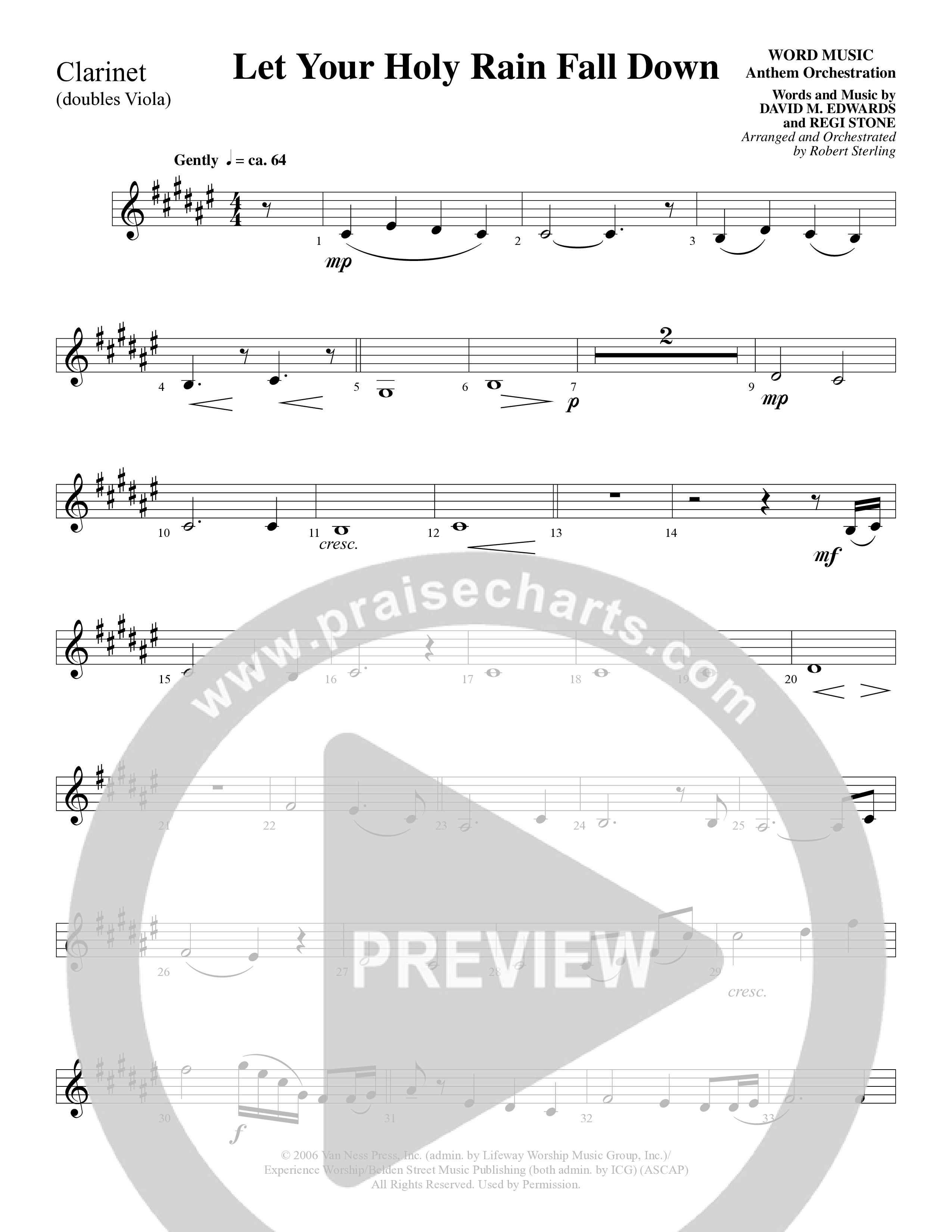 Let Your Holy Rain Fall Down (Choral Anthem SATB) Clarinet (Word Music Choral / Robert Sterling)