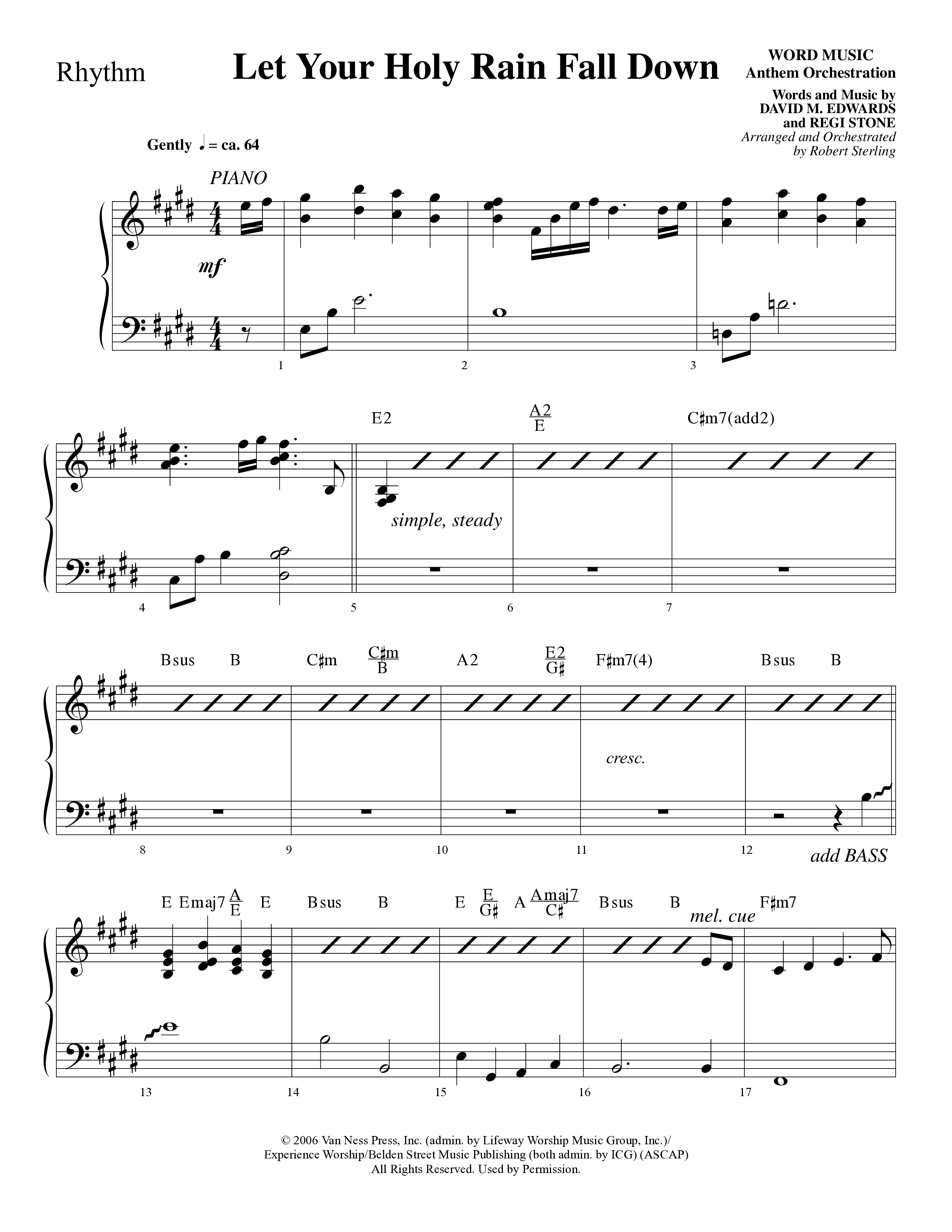 Let Your Holy Rain Fall Down (Choral Anthem SATB) Rhythm Chart (Word Music Choral / Robert Sterling)