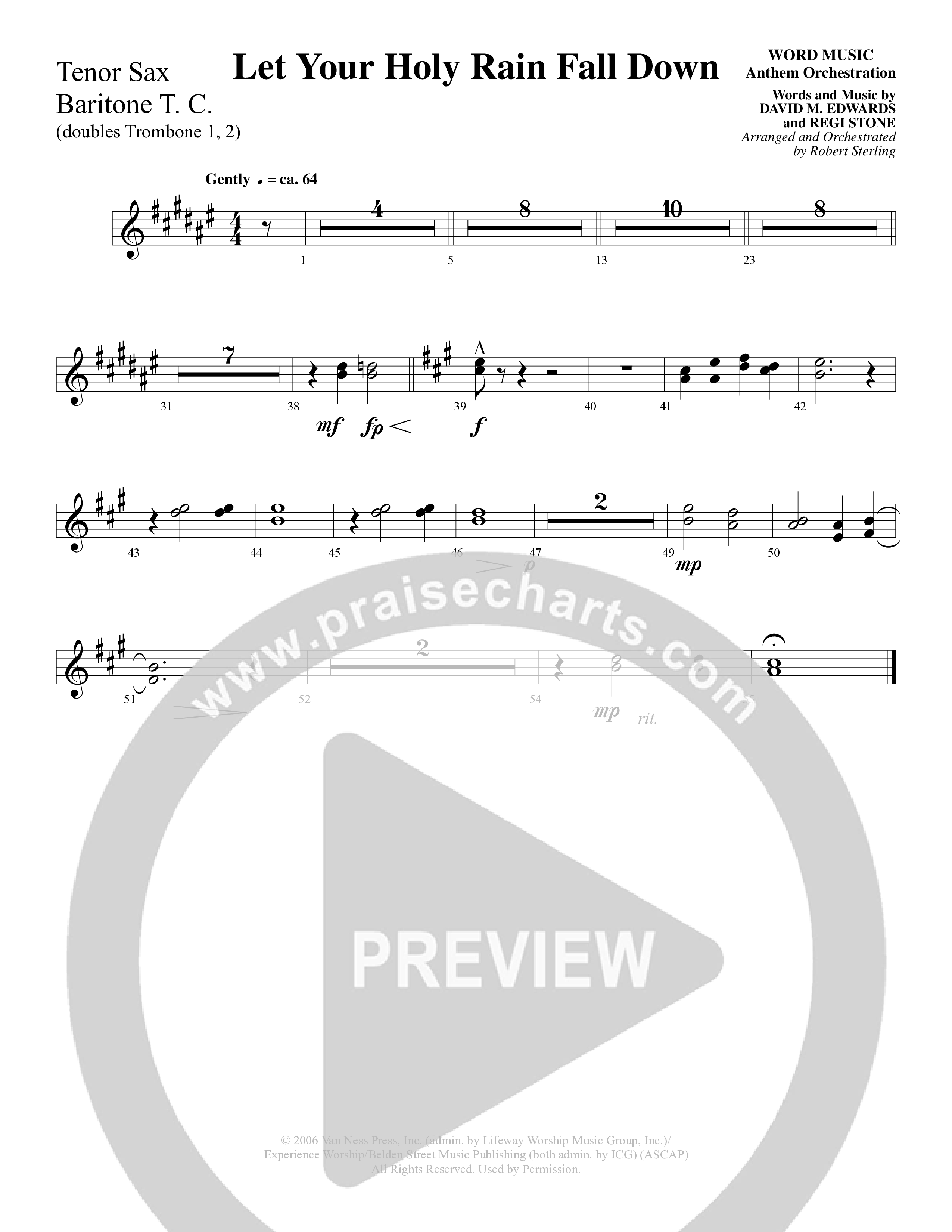 Let Your Holy Rain Fall Down (Choral Anthem SATB) Tenor Sax/Baritone T.C. (Word Music Choral / Robert Sterling)