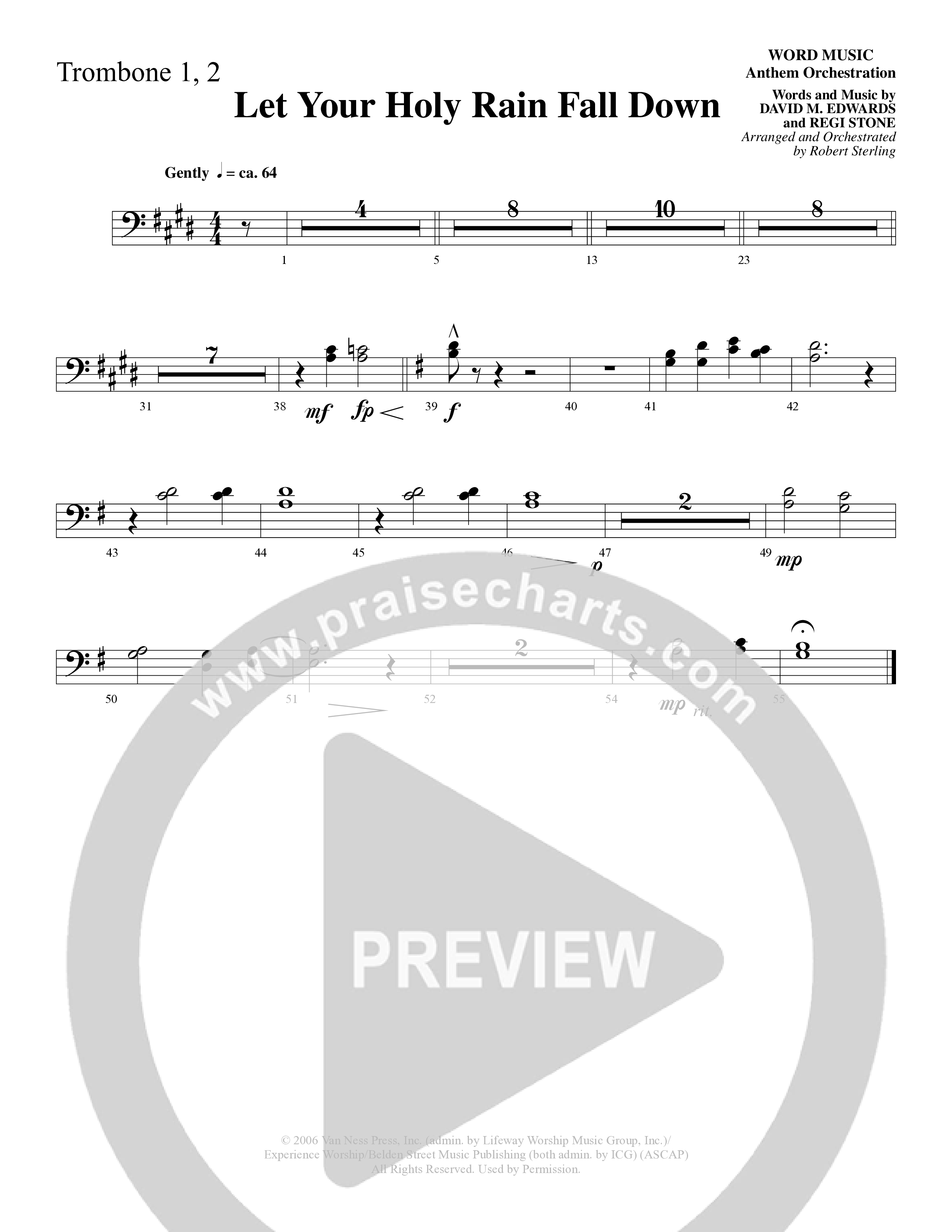 Let Your Holy Rain Fall Down (Choral Anthem SATB) Trombone 1/2 (Word Music Choral / Robert Sterling)