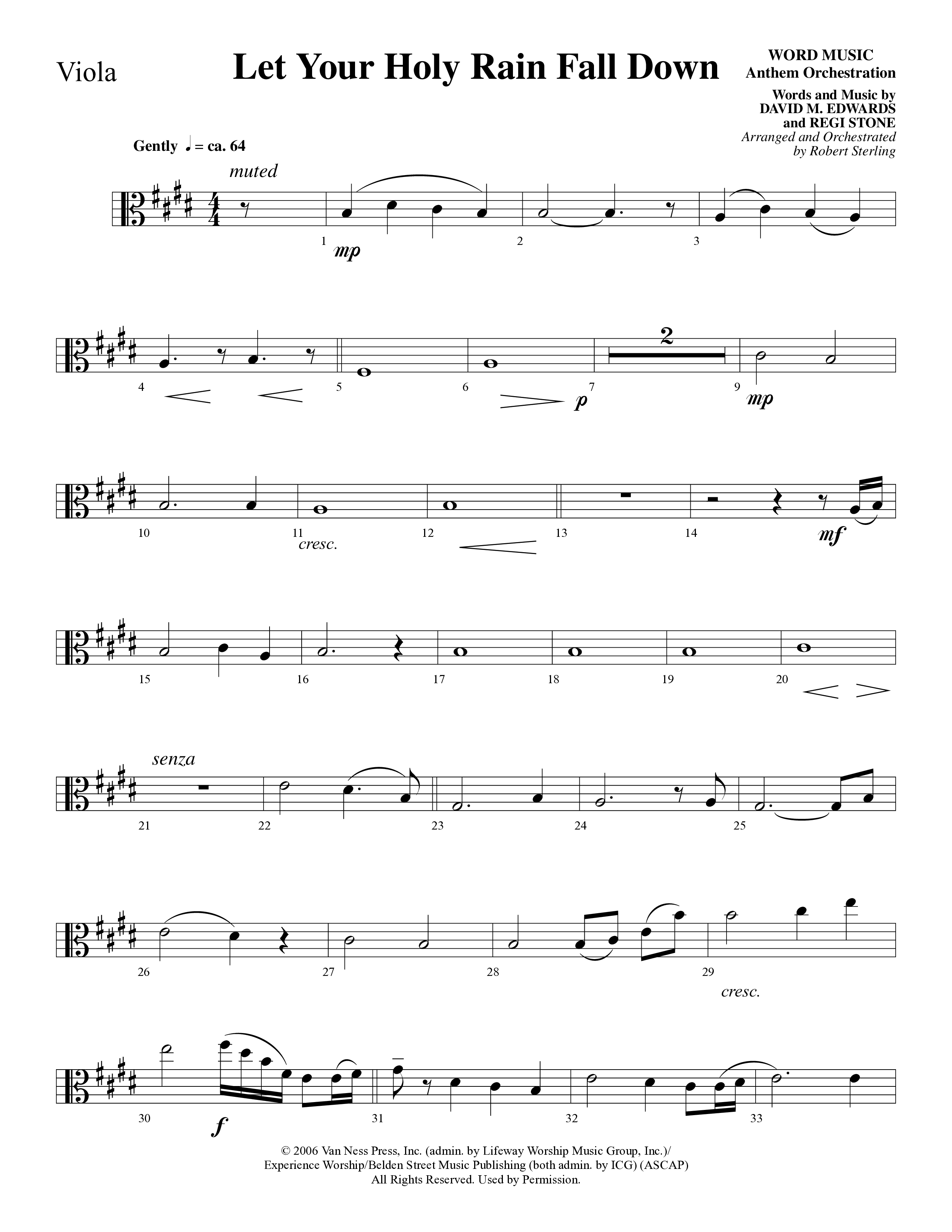 Let Your Holy Rain Fall Down (Choral Anthem SATB) Viola (Word Music Choral / Robert Sterling)