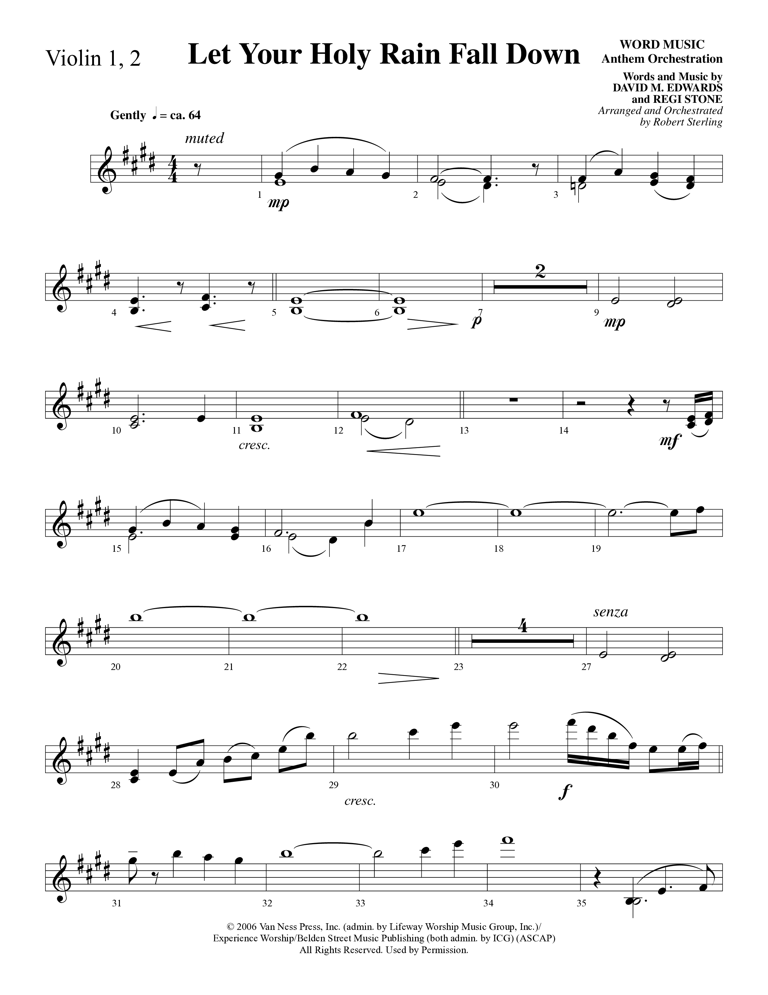 Let Your Holy Rain Fall Down (Choral Anthem SATB) Violin 1/2 (Word Music Choral / Robert Sterling)