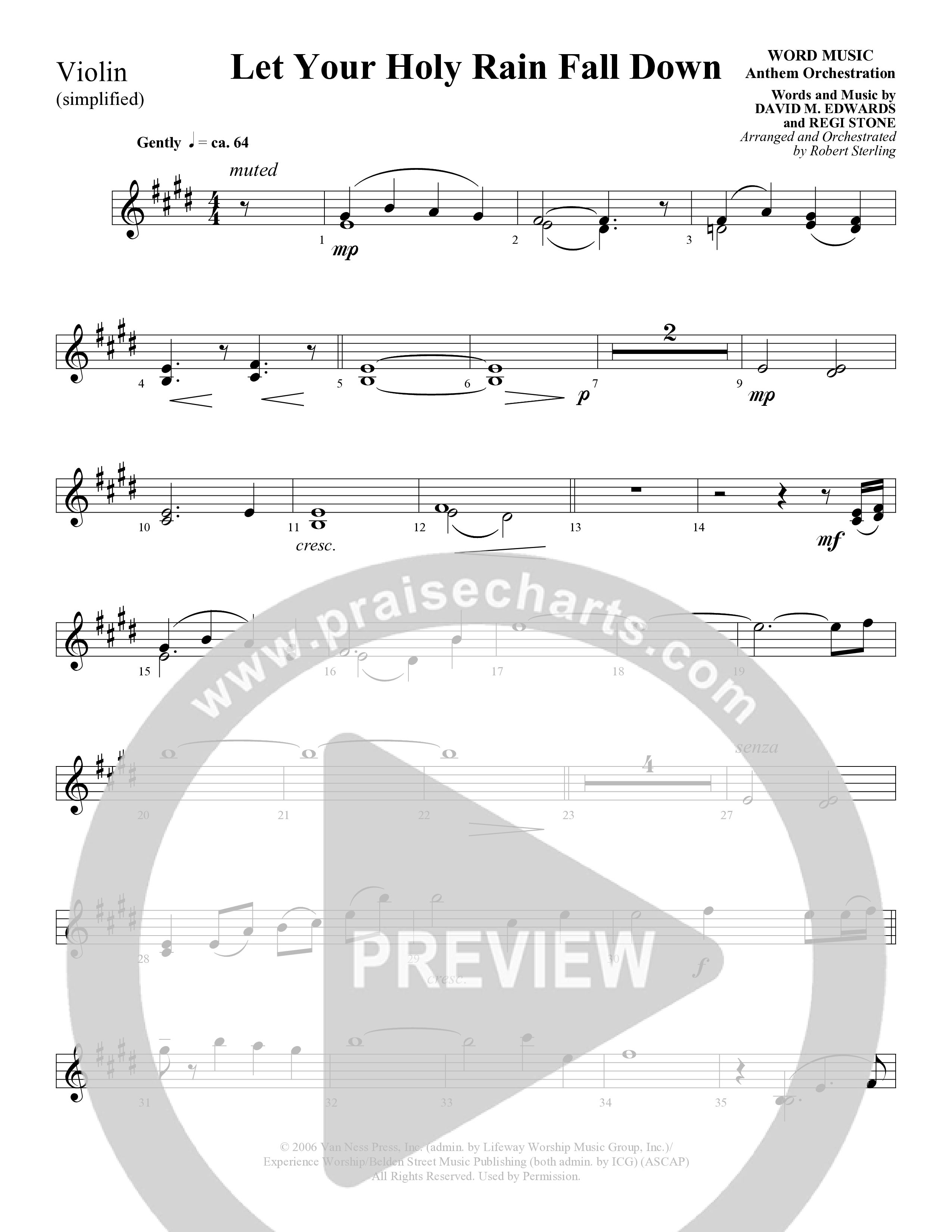 Let Your Holy Rain Fall Down (Choral Anthem SATB) Violin 1/2 (Word Music Choral / Robert Sterling)