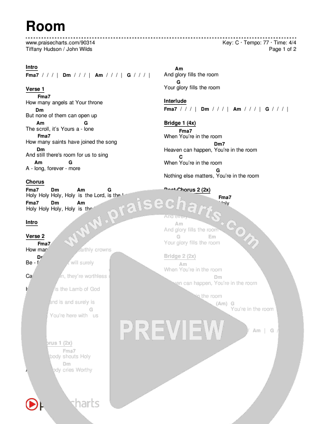 Room Chords & Lyrics (Tiffany Hudson / John Wilds)