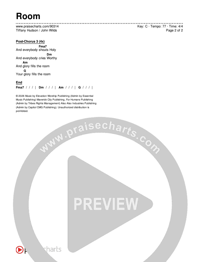 Room Chords & Lyrics (Tiffany Hudson / John Wilds)