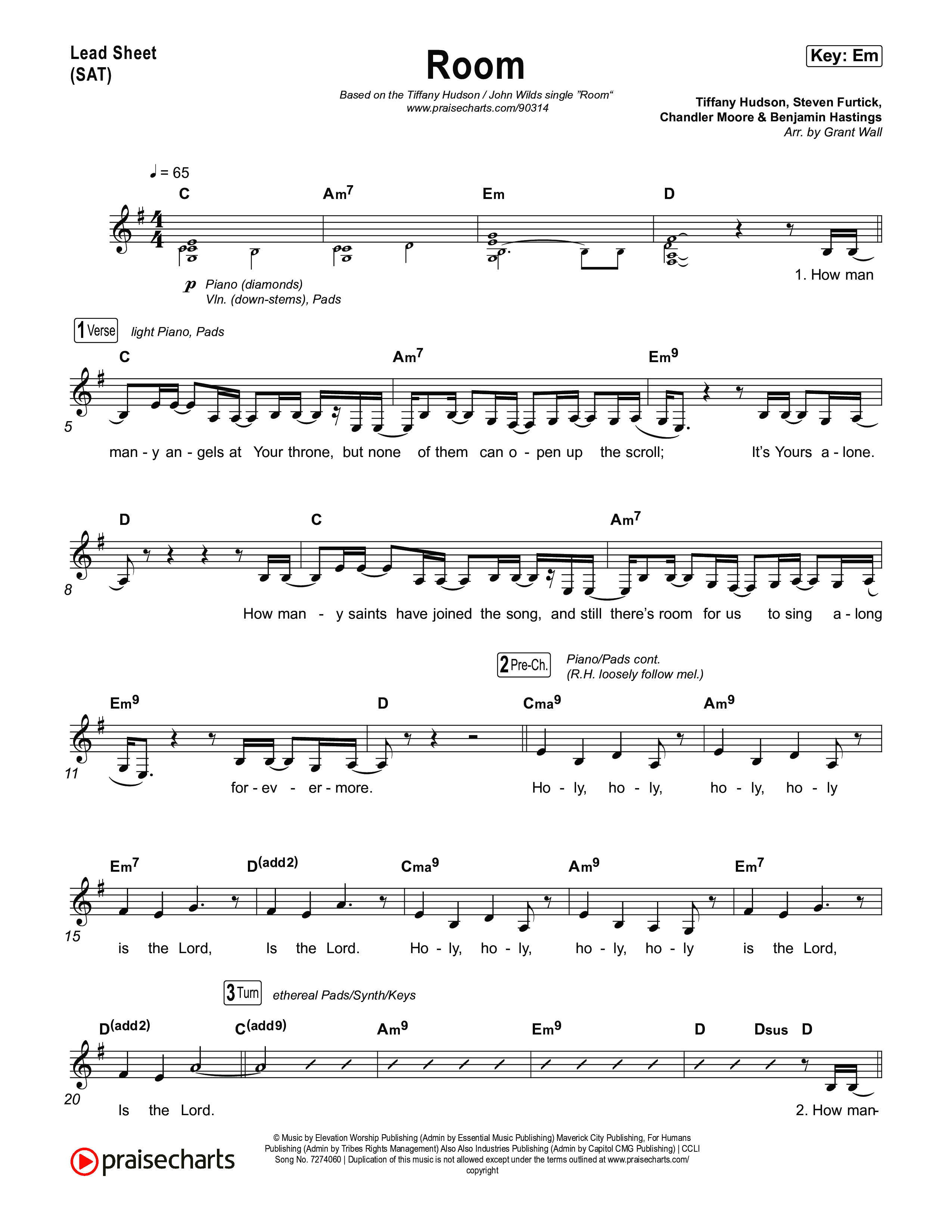 Room Lead Sheet (SAT) (Tiffany Hudson / John Wilds)