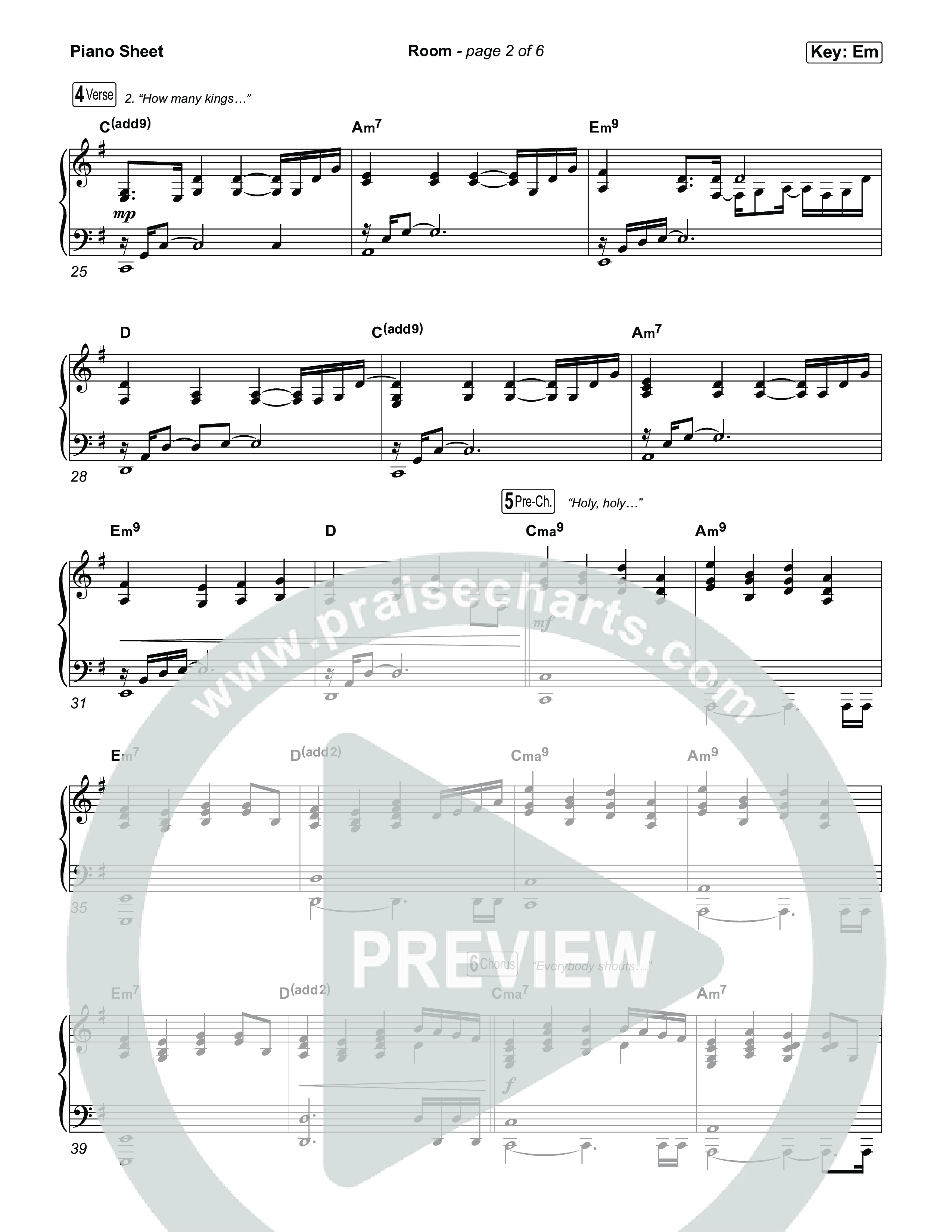 Room Piano Sheet (Tiffany Hudson / John Wilds)