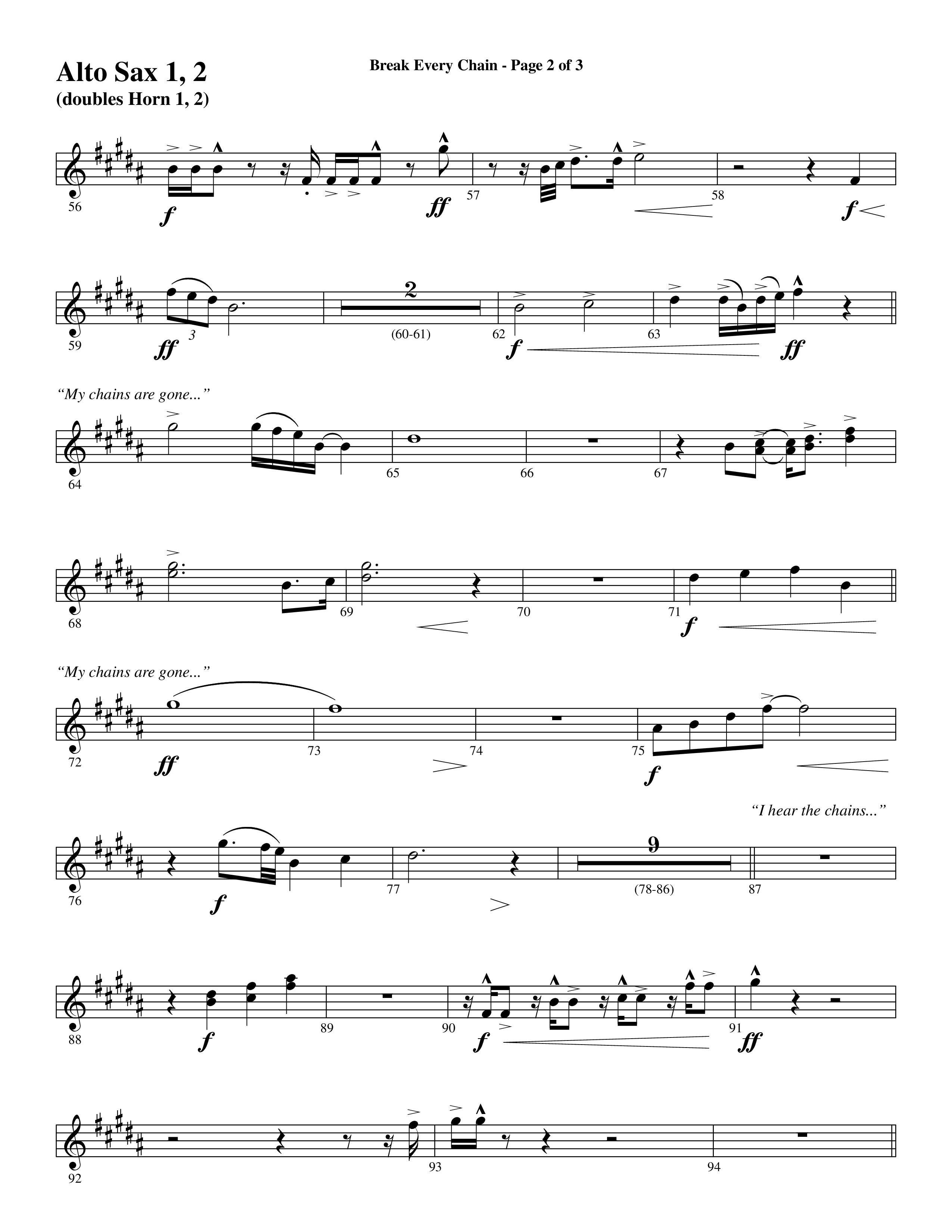 Break Every Chain (with Amazing Grace (My Chains Are Gone)) (Choral Anthem SATB) Alto Sax 1/2 (Word Music Choral / Arr. Cliff Duren)